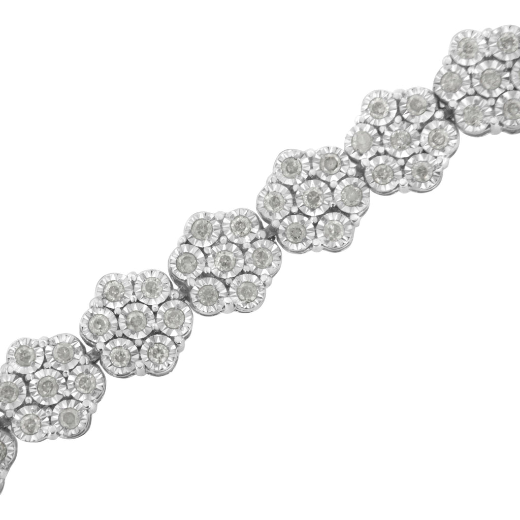 .925 Sterling Silver 2.0 cttw Diamond 7 Stone Floral Cluster Link Bracelet (I-J Color, I3 Clarity) -7.25" - Friggin Jewelry