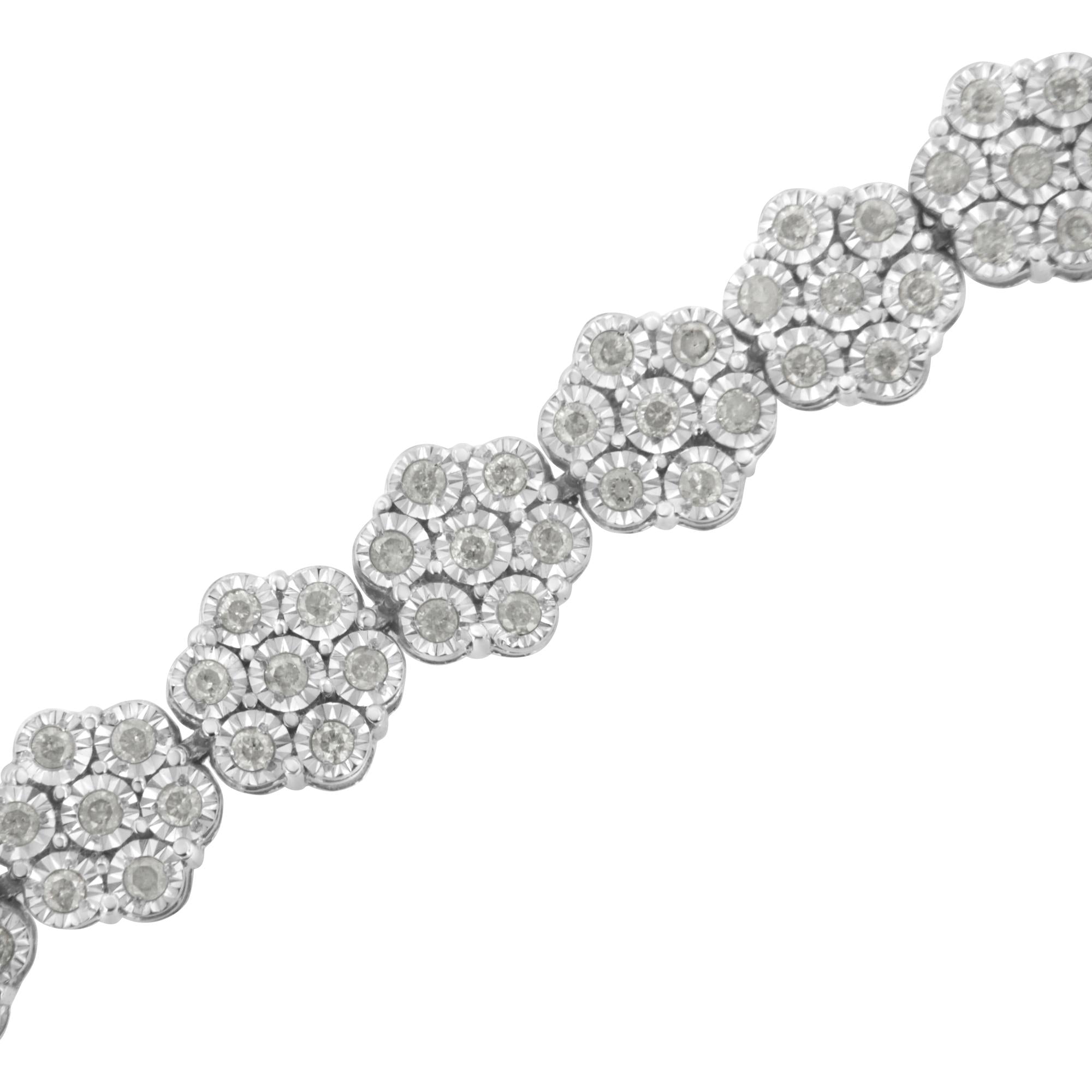 Pulsera de eslabones florales con 7 piedras de diamantes de 2,0 ct en plata de ley 925 (color IJ, claridad I3) - 18,3 cm - Friggin Jewelry