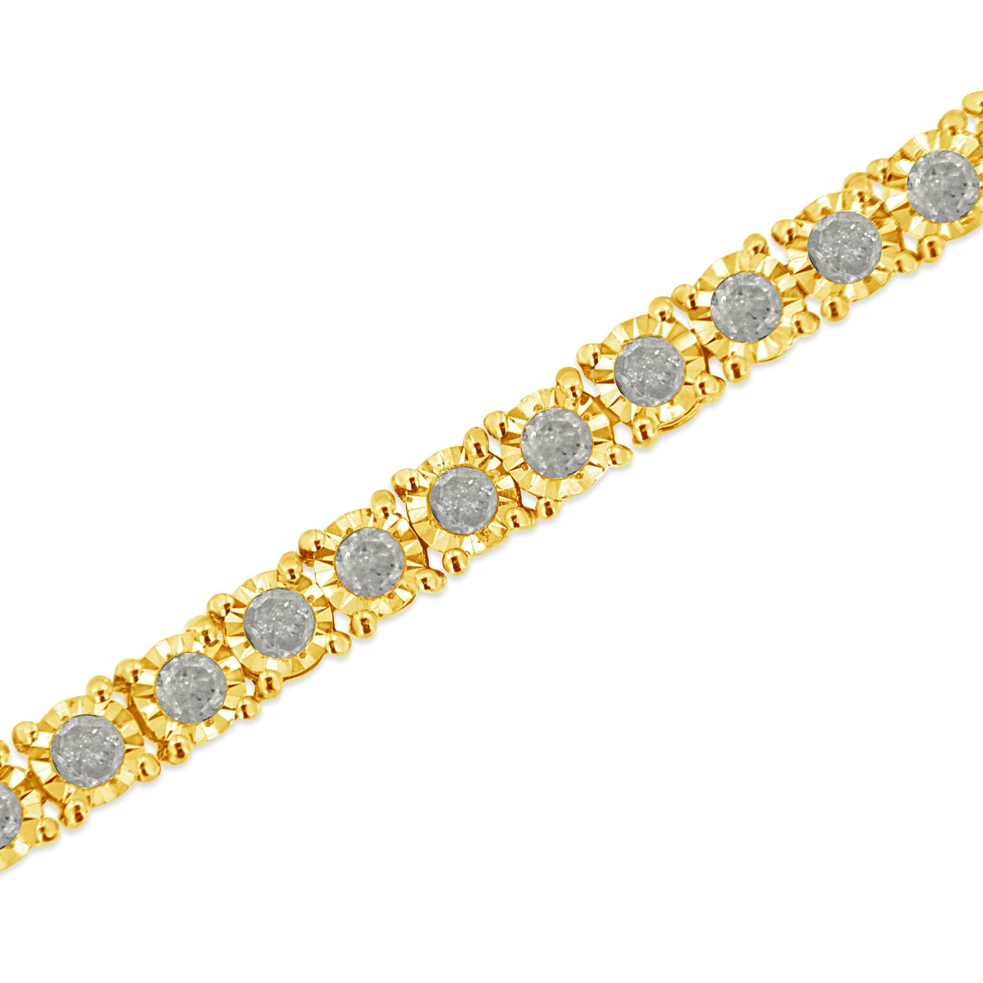 Pulsera de tenis de plata de ley 925 bañada en oro amarillo de 14 quilates con diamantes engastados milagros de 3,0 quilates (color LM, claridad I2-I3) - 18,3 cm - Friggin Jewelry