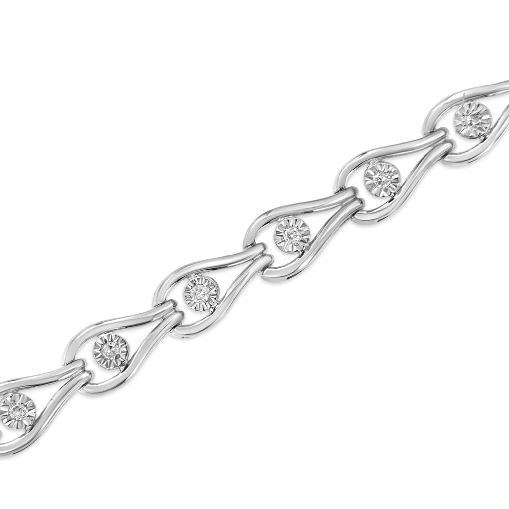 Pulsera de plata de ley 925 con diamantes de 1/10 quilates engastados milagros en forma de pera y eslabones en bisel (color IJ, claridad I3) - 18,3 cm - Friggin Jewelry