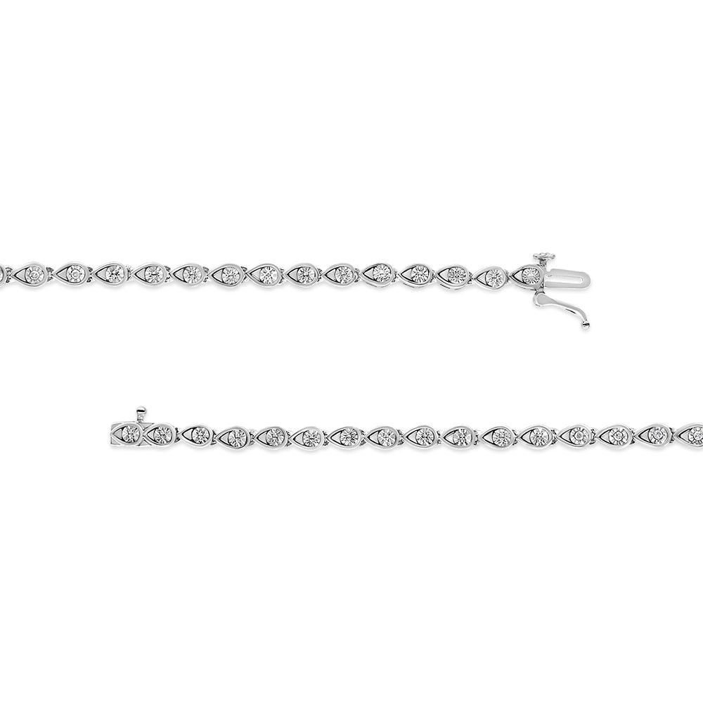 .925 Sterling Silver 1/10 Cttw Round-Cut Diamond Pear Link 7.25" Bracelet (I-J Color, I2-I3 Clarity) - Friggin Jewelry