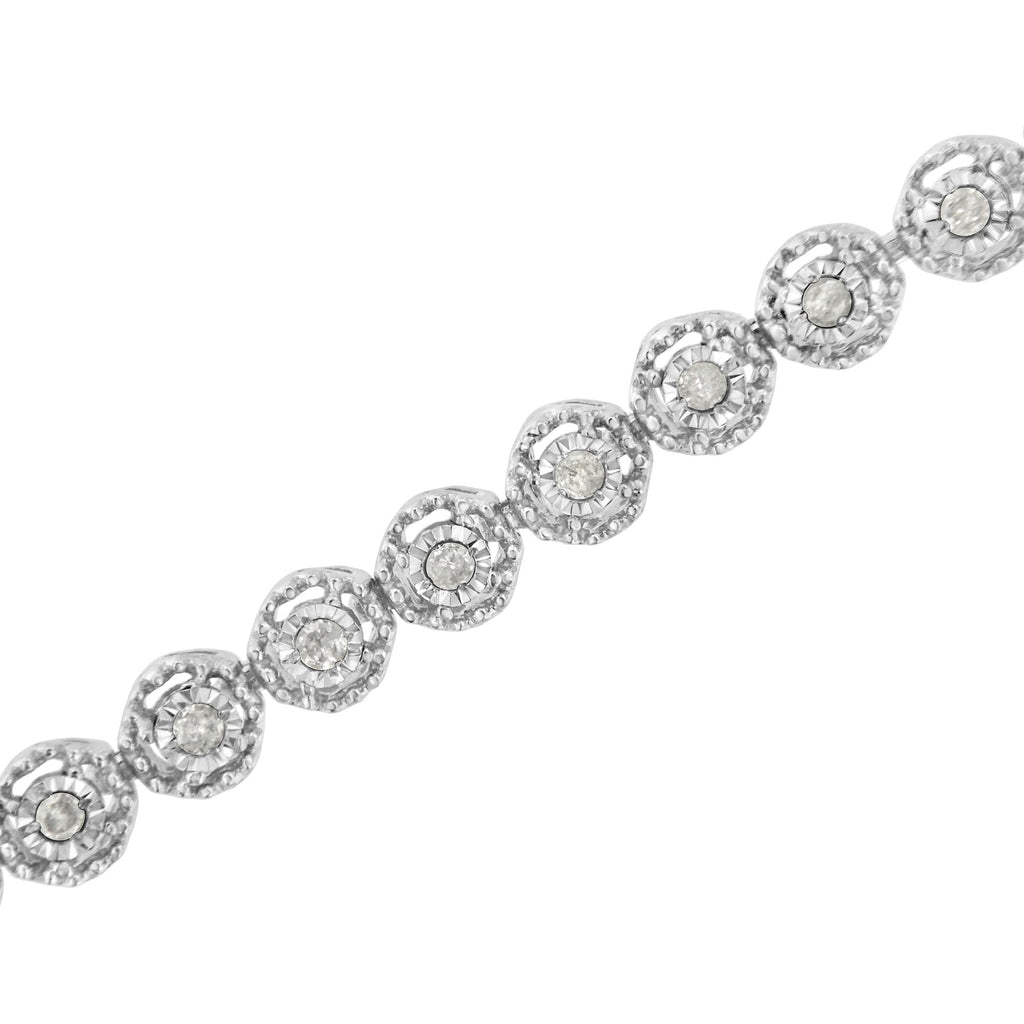 Pulsera de eslabones con bisel de diamantes redondos engastados milagrosos de 1/2 ct en plata esterlina 925 (color IJ, claridad I2-I3) - 7,25" - Friggin Jewelry