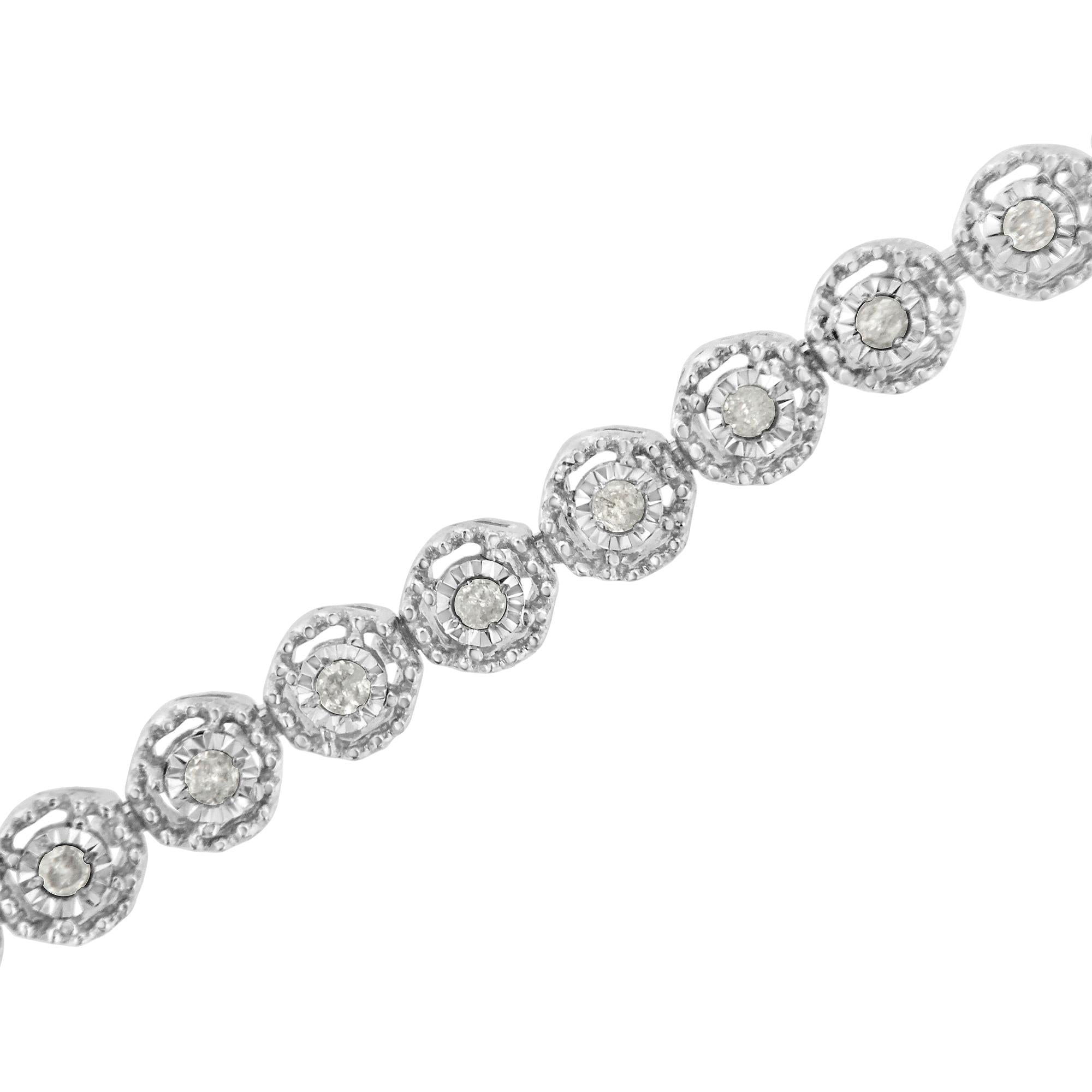 Pulsera de eslabones con bisel de diamantes redondos engastados milagrosos de 1/2 ct en plata esterlina 925 (color IJ, claridad I2-I3) - 7,25" - Friggin Jewelry