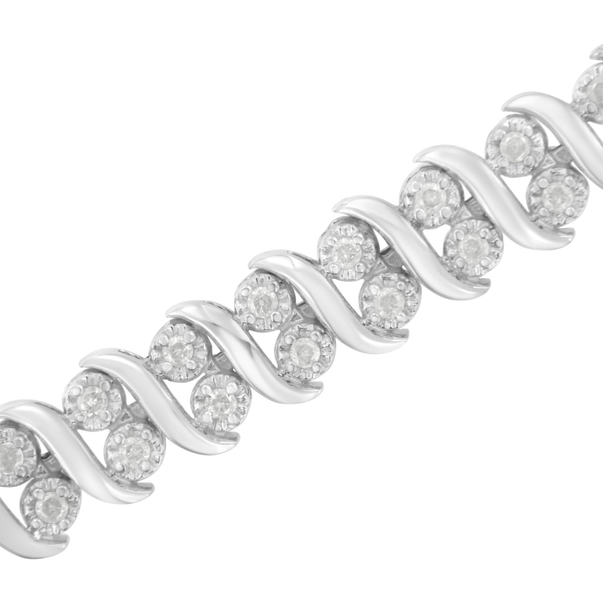 .925 Sterling Silver 1 cttw Double Row Miracle-Set Diamond Tennis Bracelet (I-J Clarity, I3 Color) - Size 7.25 - Friggin Jewelry