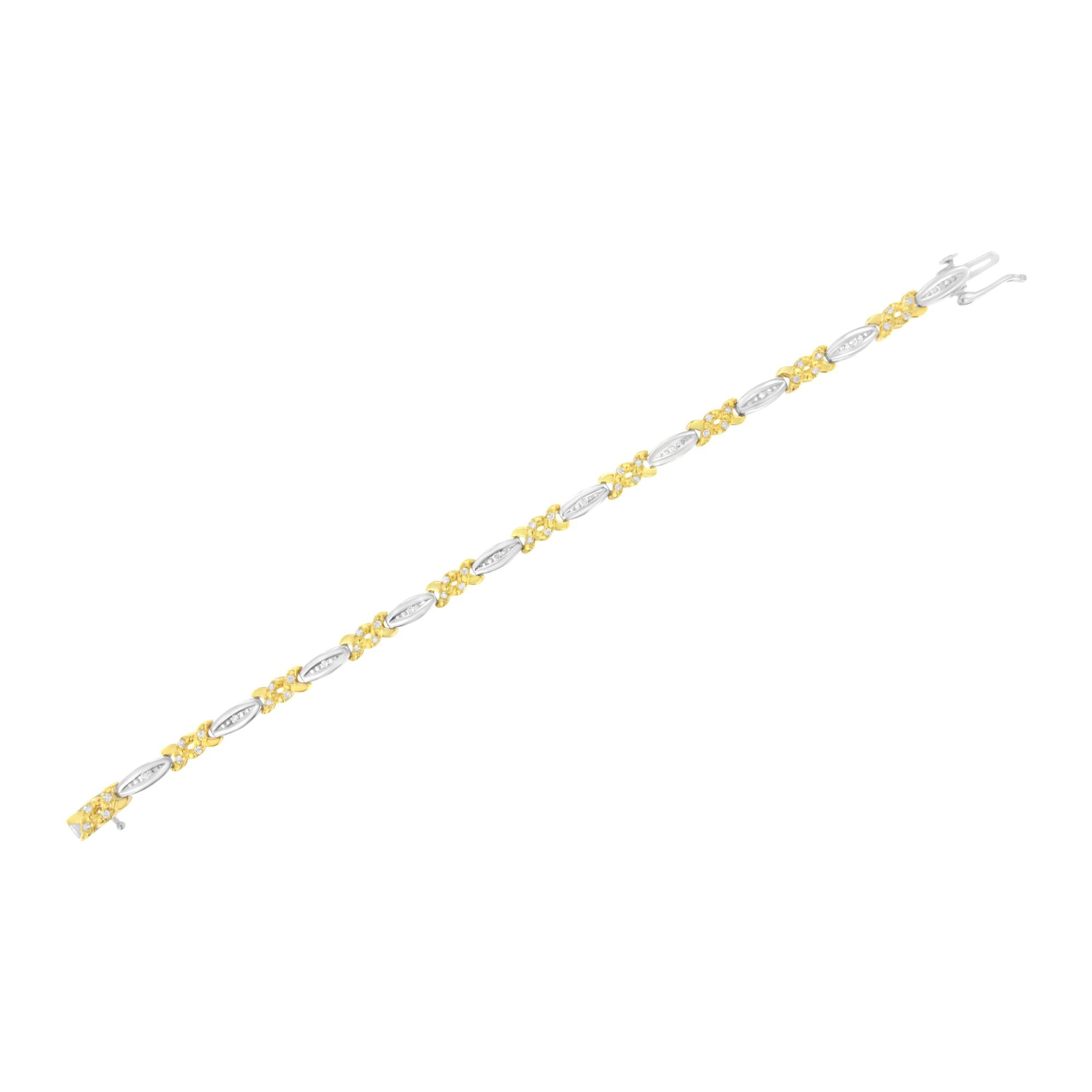 Pulsera de eslabones en X con diamantes de talla redonda engastados en canal de 1/2 ct y baño de oro amarillo de 10 quilates (color IJ, claridad I2-I3) - 7,25" - Friggin Jewelry