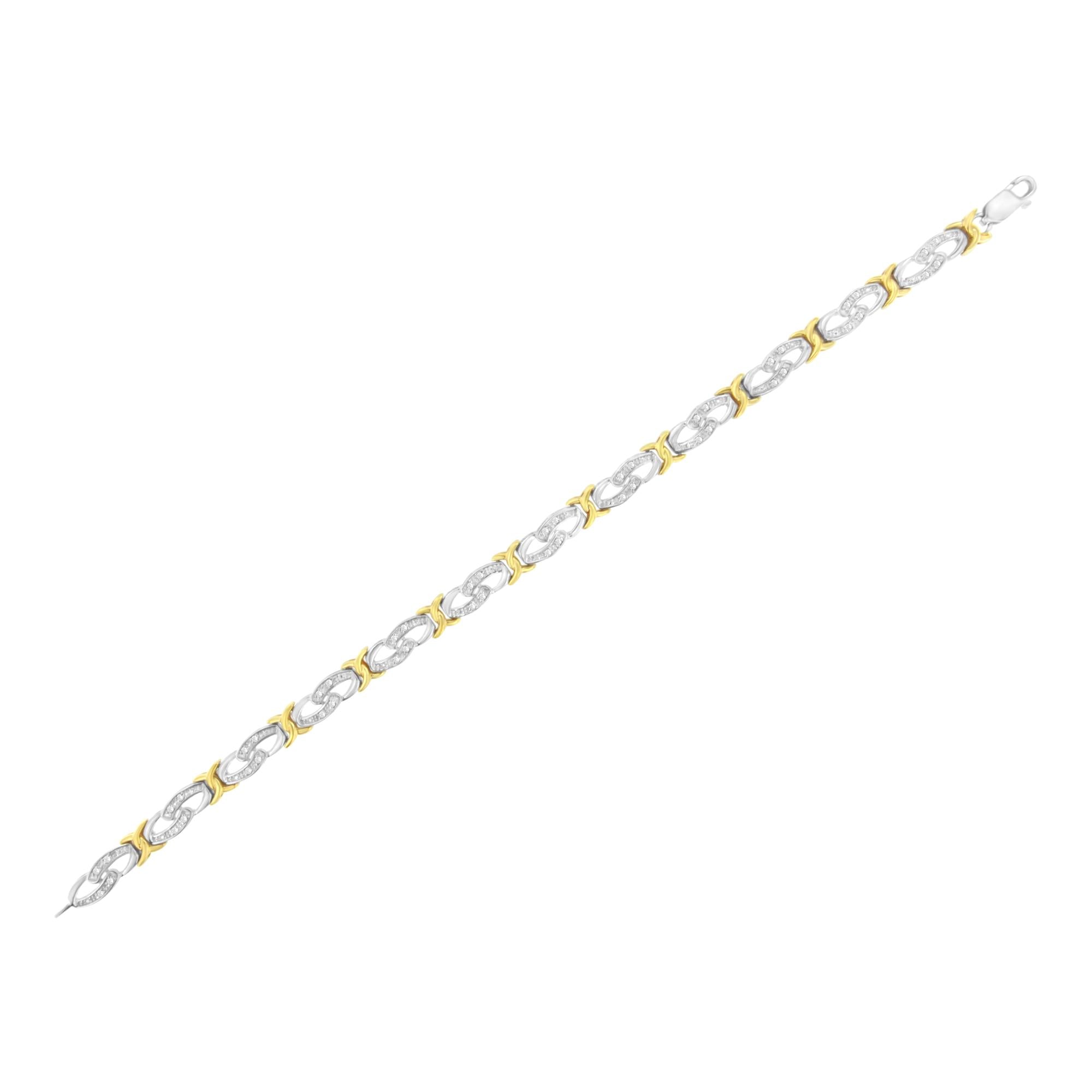 Pulsera de plata de ley chapada en oro amarillo de 10 k con diamantes de 1/4 ct y eslabones en forma de infinito (claridad IJ, color I2-I3) - Talla 7,25" - Friggin Jewelry