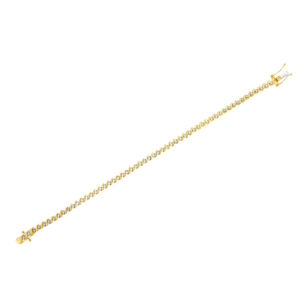 Bracciale tennis a maglie a S con diamanti incastonati a 2 griffe da 1/2 ct in argento sterling 925 placcato oro giallo 10K (colore IJ, purezza I3) - 7,25" - Friggin Jewelry