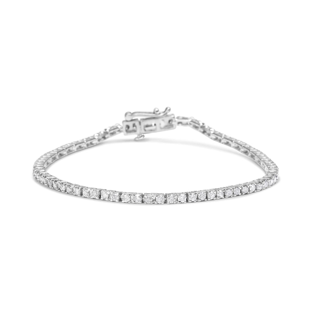 Bracciale tennis classico in oro bianco 10 carati con diamanti taglio rotondo da 7,25" incastonati a griffe da 2,0 ct (colore GH, purezza I1-I2) - Friggin Jewelry