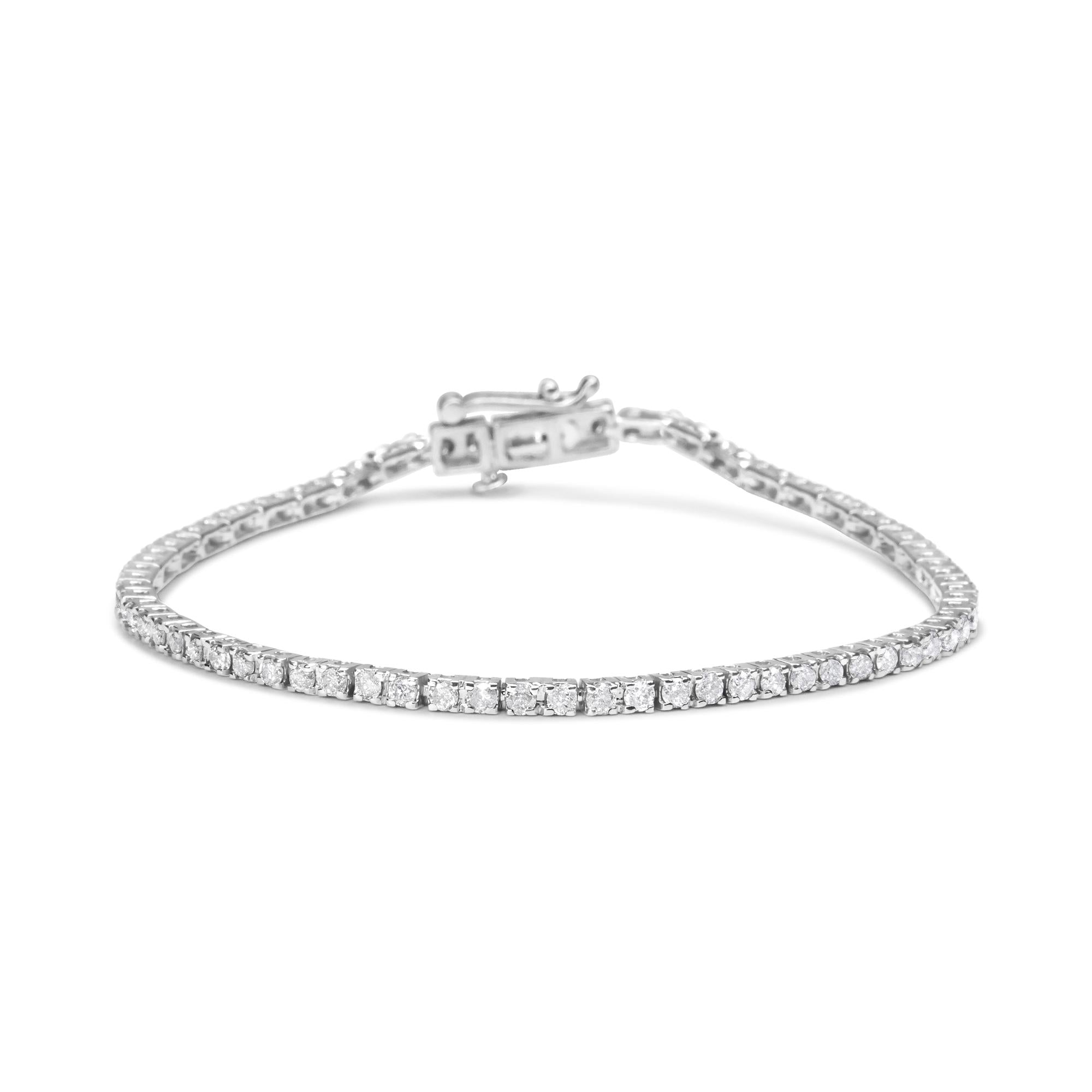 10K White Gold 2.0 Cttw Prong Set Round-Cut 7.25" Classic Diamond Tennis Bracelet (G-H Color, I1-I2 Clarity) - Friggin Jewelry Premium