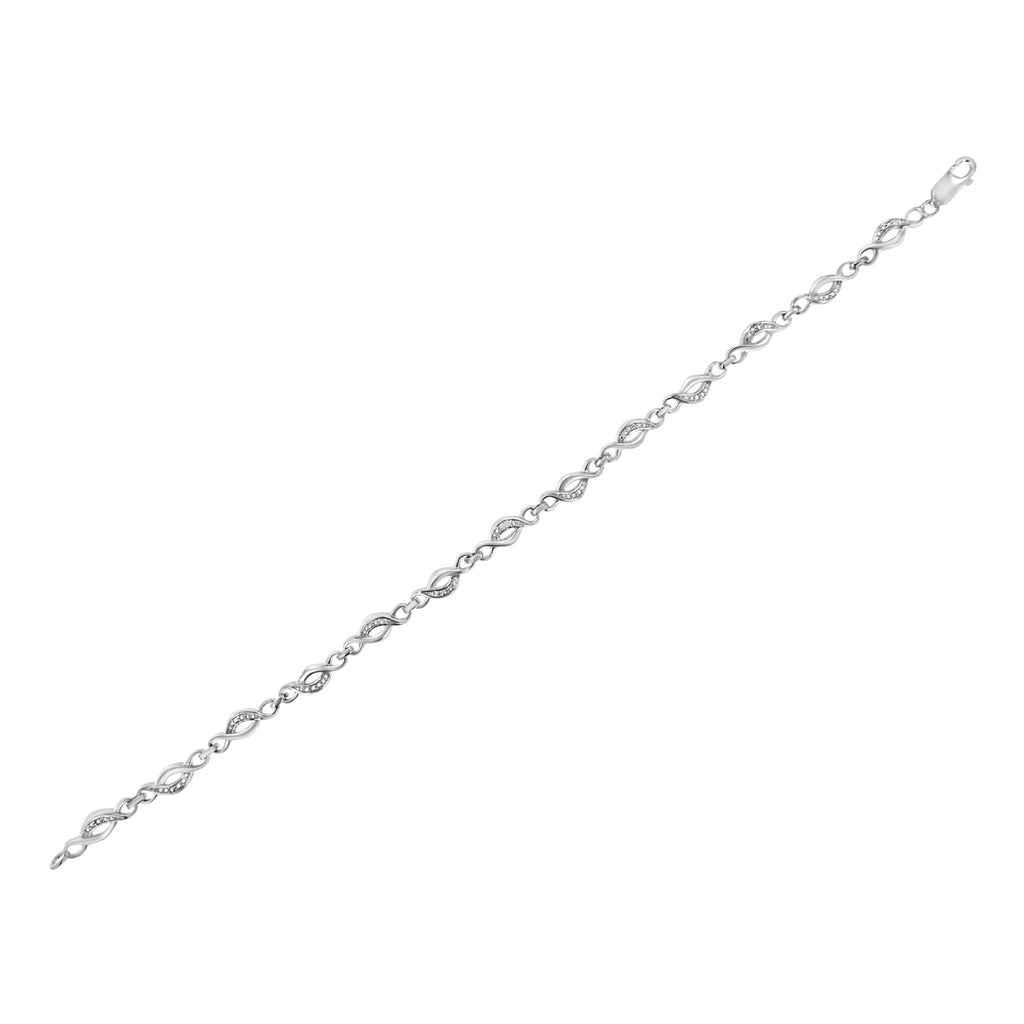 Bracciale a maglie curve a spirale con diamanti incastonati a griffe in argento sterling 925 (colore IJ, purezza I3) - 7,25" - Friggin Jewelry