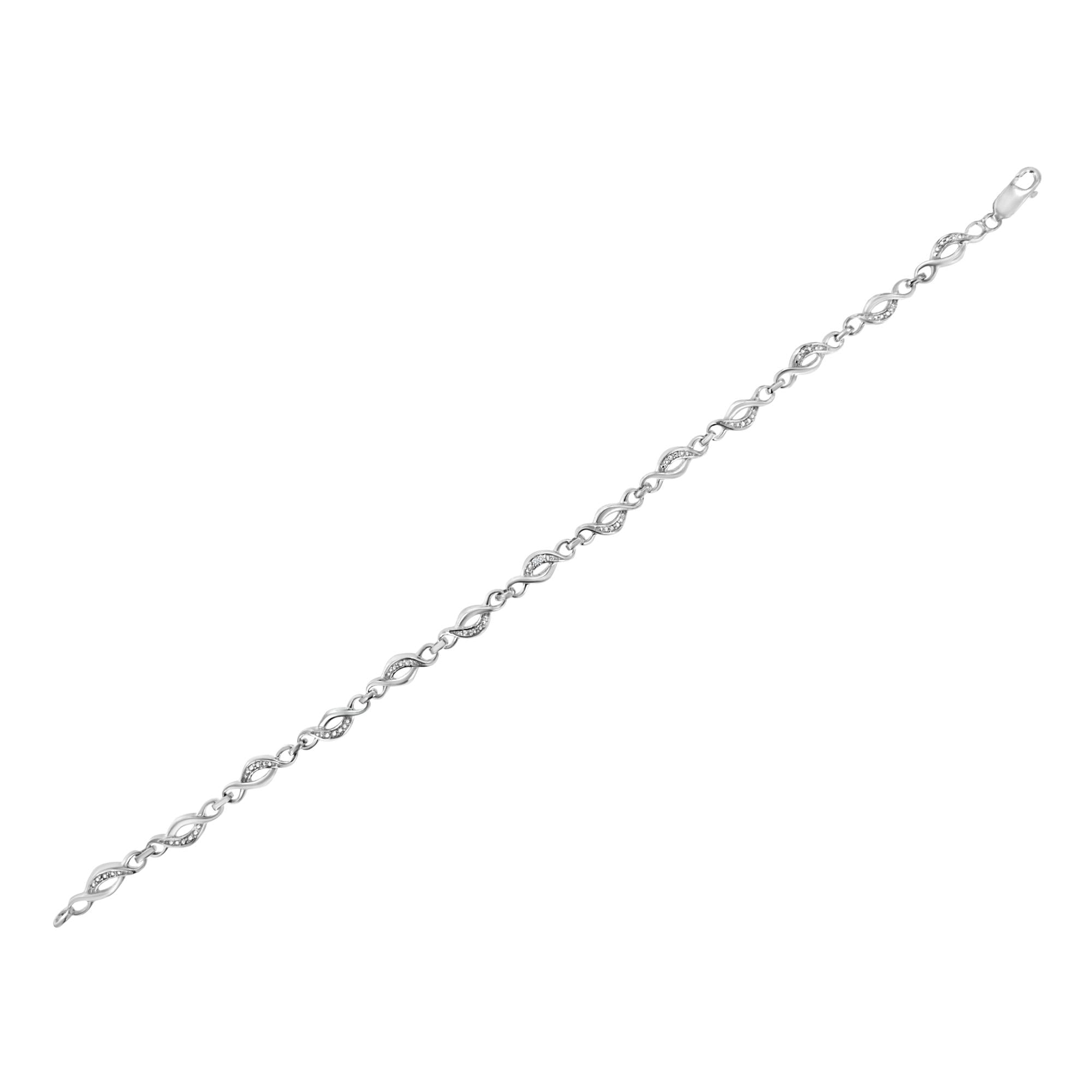 Bracciale a maglie curve a spirale con diamanti incastonati a griffe in argento sterling 925 (colore IJ, purezza I3) - 7,25" - Friggin Jewelry