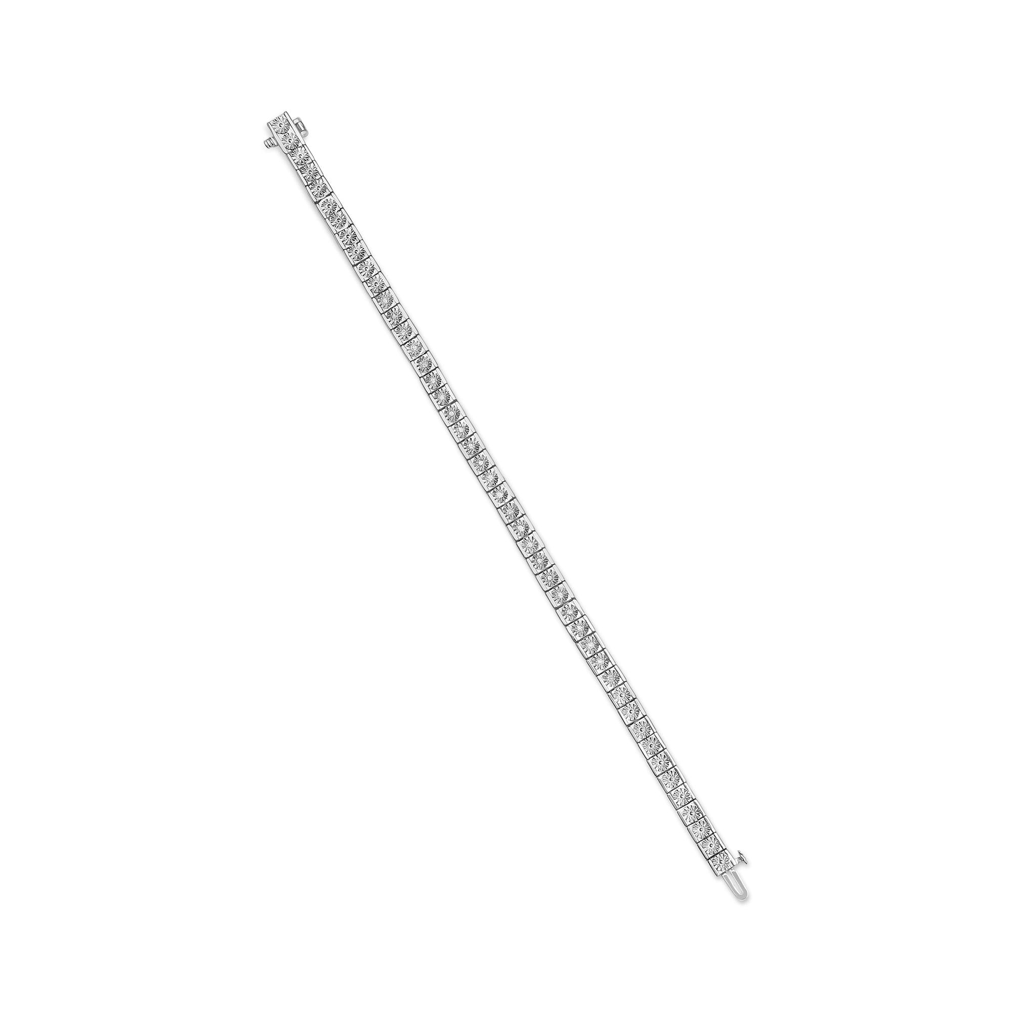 .925 Sterling Silver 1/4 Cttw Miracle Set Diamond and Bead Link 7.25" Tennis Bracelet (I-J Color, I2-I3 Clarity) - Friggin Jewelry