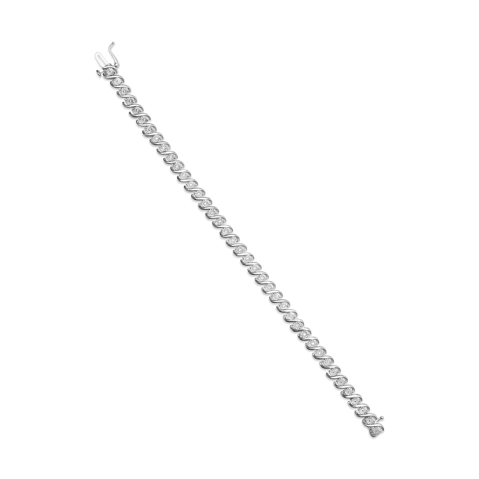 .925 Sterling Silver 1/4 Cttw Miracle Set Diamond and Beaded 7.25" Tennis Bracelet (I-J Color, I2-I3 Clarity) - Friggin Jewelry