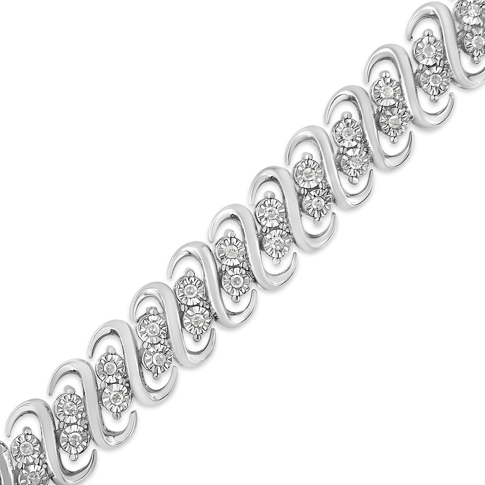 .925 Sterling 1/2 Cttw Diamond Double Row S-Link Bracelet (I-J Color, I2-I3 Clarity) - 7.25" Inches - Friggin Jewelry