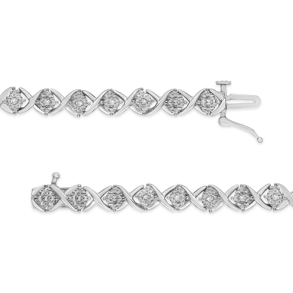 Bracciale in argento sterling 925 con diamanti taglio rotondo da 1/4 ct a "X" (colore IJ, purezza I3) - Misura 7,25" - Friggin Jewelry