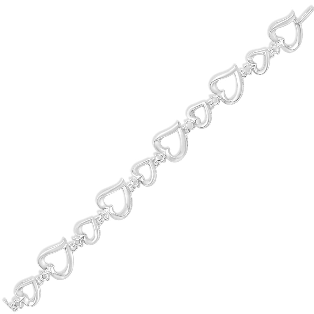Bracciale a maglie alternate a forma di cuore con diamanti incastonati a griffe in argento sterling 925 (colore IJ, purezza I3) - 7,25" pollici - Friggin Jewelry