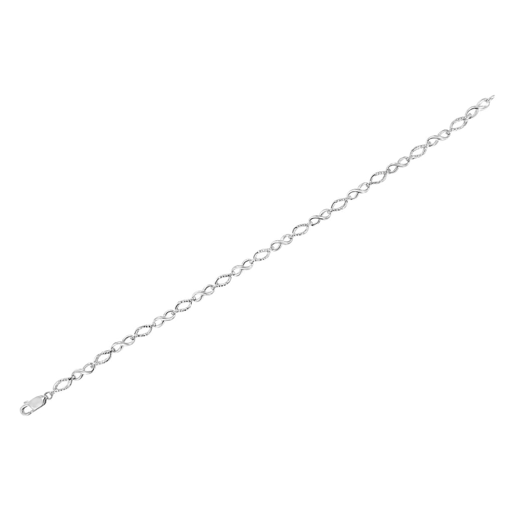 Bracciale in argento sterling 925 con maglie alternate a forma di infinito e a forma di pera e diamanti (colore IJ, purezza I3) - 7,25 pollici - Friggin Jewelry