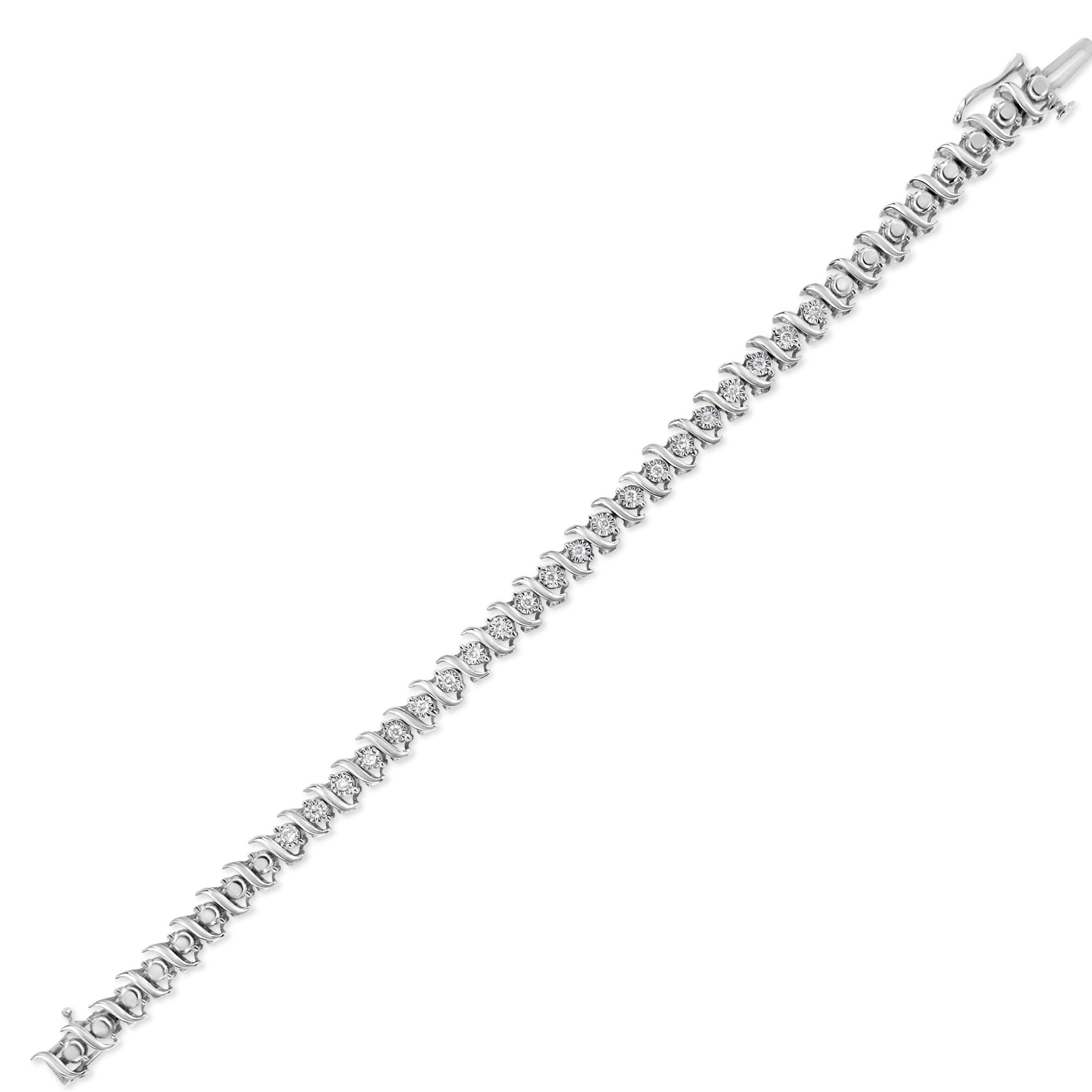 Bracciale tennis in argento sterling 925 con diamanti da 1/2 carati incastonati a forma di "S" - (colore JK, purezza I2-I3) - Misura 7,50 - Friggin Jewelry