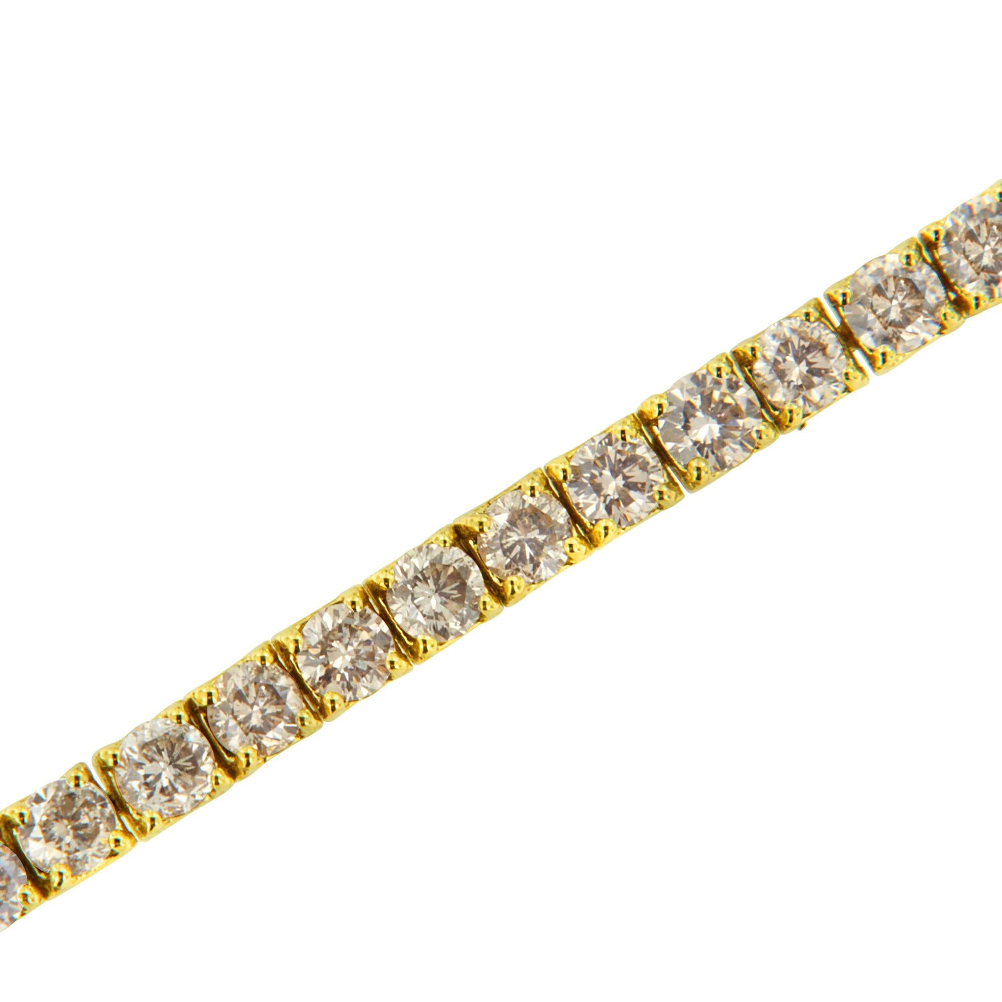 Pulsera clásica de tenis de plata de ley 925 bañada en oro amarillo de 14 quilates con diamantes de talla redonda engastados en 4 puntas (color KL, claridad I2-I3) - Talla 7,25" - Friggin Jewelry