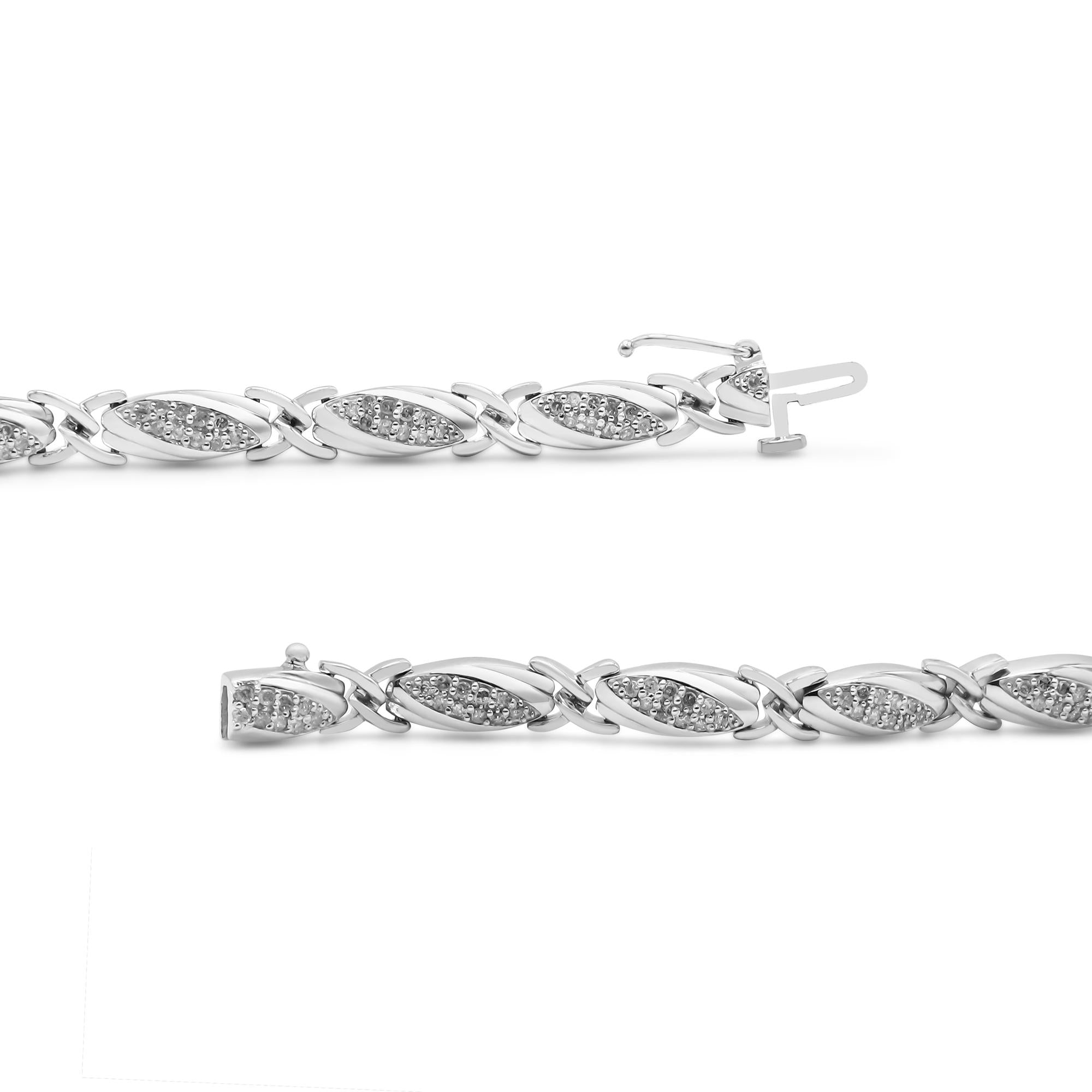 Bracciale a X in argento sterling 925 con diamanti rotondi da 1,00 ct (colore IJ, purezza I2-I3) - Misura 7,25" - Friggin Jewelry