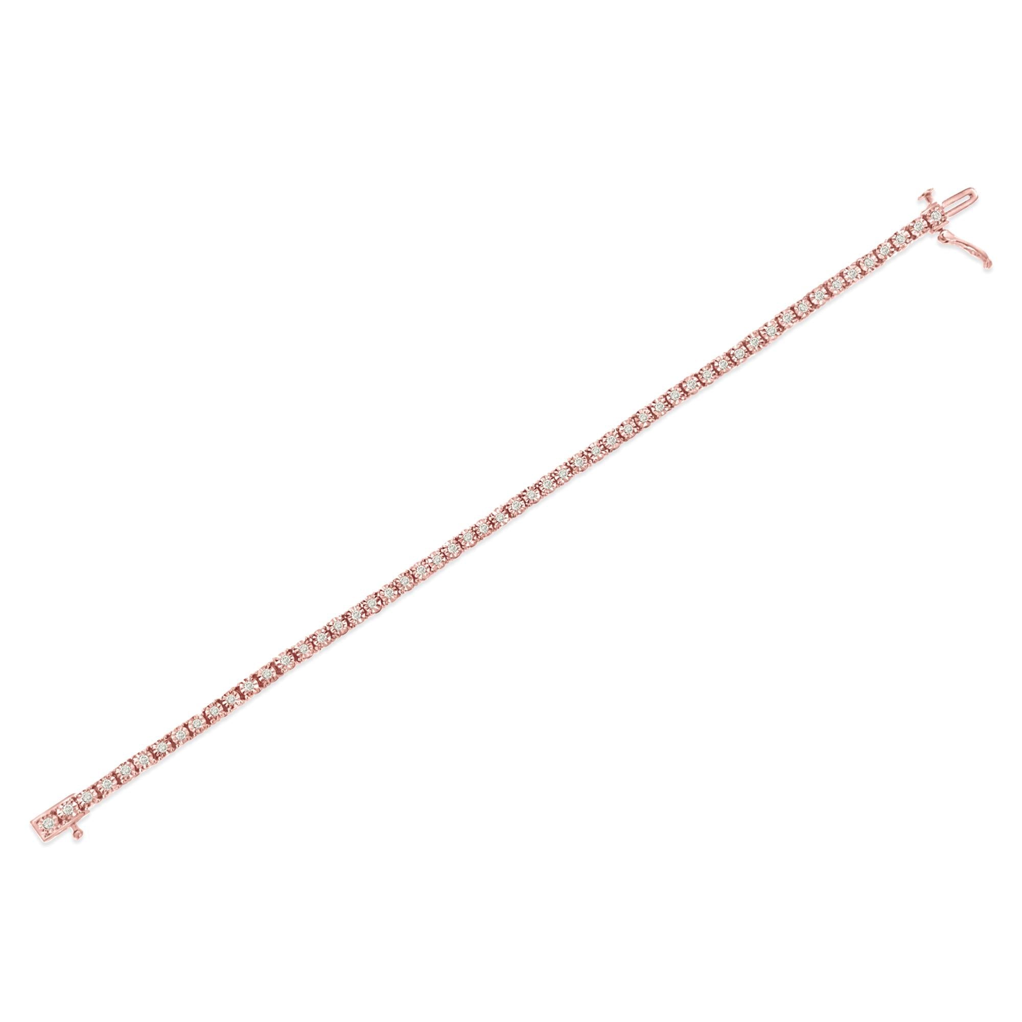 Bracciale tennis in argento sterling 925 con diamanti taglio brillante da 1,0 ct e montatura a sfaccettato (colore IJ, purezza I3) - Friggin Jewelry