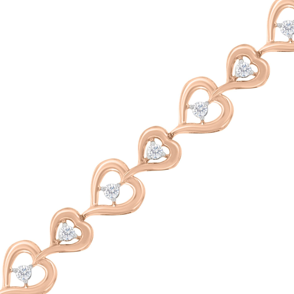 Rose Plated Sterling Silver Diamond Heart-Linked Bolo Bracelet (0.30 cttw, H-I Color, I2-I3 Clarity) - Friggin Jewelry