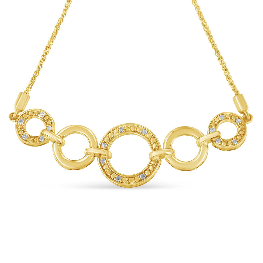 10K Yellow Gold over .925 Sterling Silver Diamond Accented Graduated Infinity Open Circle 6”-9” Adjustable Bolo Bracelet (H-I Color, I2-I3 Clarity) - Friggin Jewelry