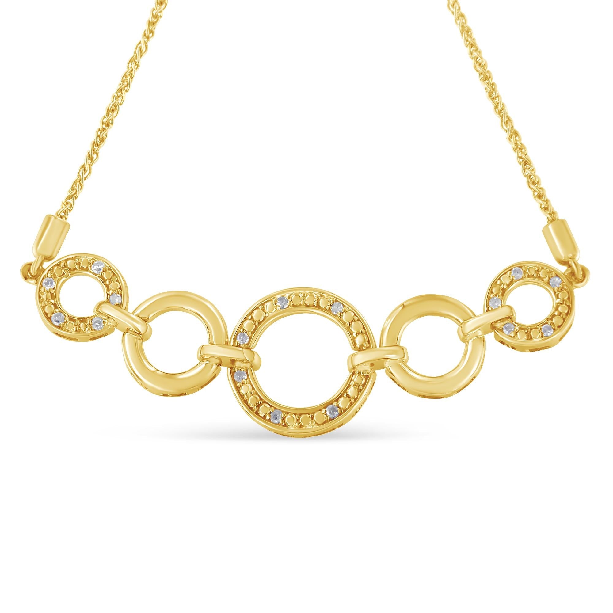 10K Yellow Gold over .925 Sterling Silver Diamond Accented Graduated Infinity Open Circle 6”-9” Adjustable Bolo Bracelet (H-I Color, I2-I3 Clarity) - Friggin Jewelry