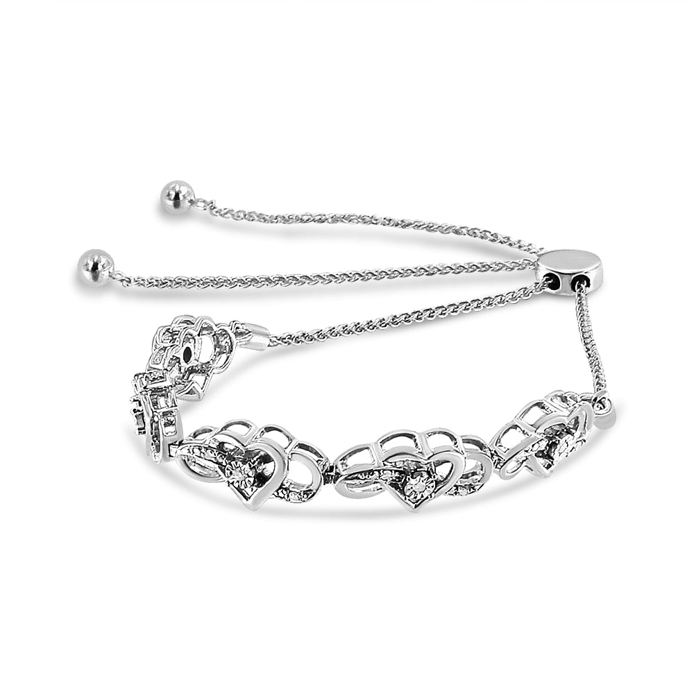 .925 Sterling Silver Diamond Accent Interlocking Infinity and Heart 4”-10” Adjustable Bolo Tennis Bolo Bracelet (H-I Color, I2-I3 Clarity) - Friggin Jewelry