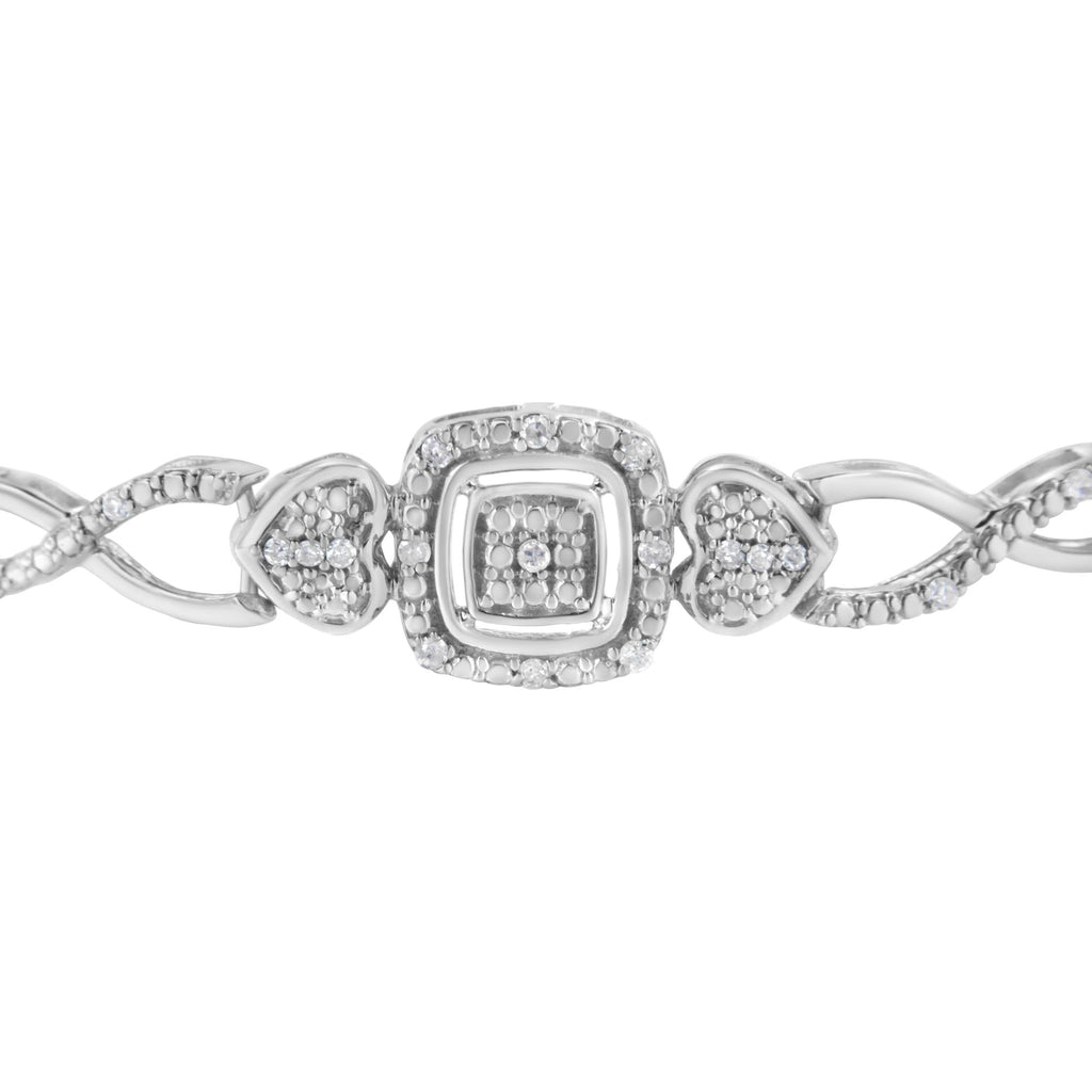 Braccialetto Bolo Tennis Bolo regolabile in argento sterling 925 con montatura a cuscino e diamanti, lato cuore, da 4" a 10" (colore IJ, purezza I3) - Friggin Jewelry