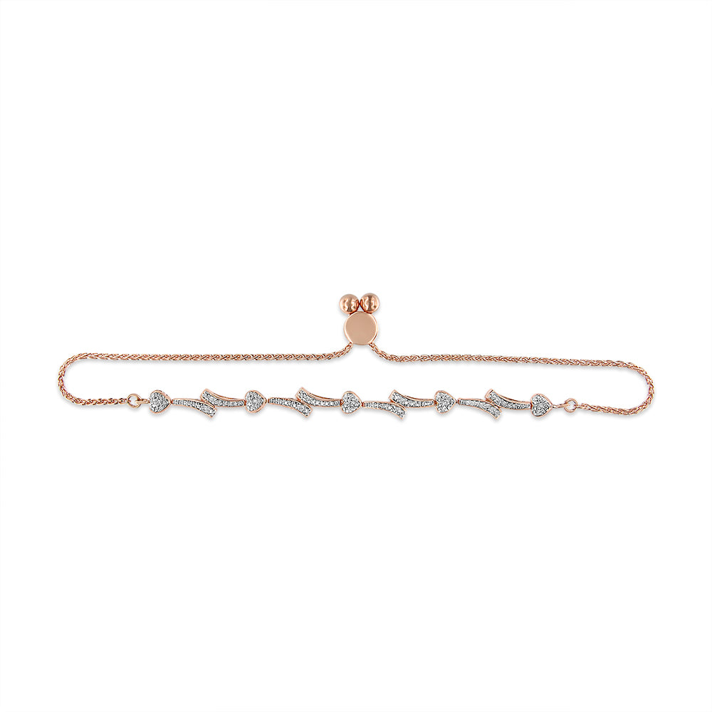 Pulsera bolo de plata de ley 925 con detalles de diamantes y eslabones ondulados (color IJ, claridad I2-I3) - Ajustable de 15 a 23 cm - Friggin Jewelry