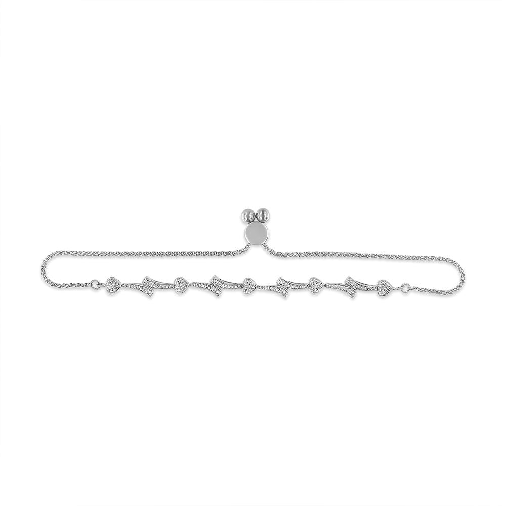 Pulsera bolo de plata de ley 925 con detalles de diamantes y eslabones ondulados (color IJ, claridad I2-I3) - Ajustable de 15 a 23 cm - Friggin Jewelry