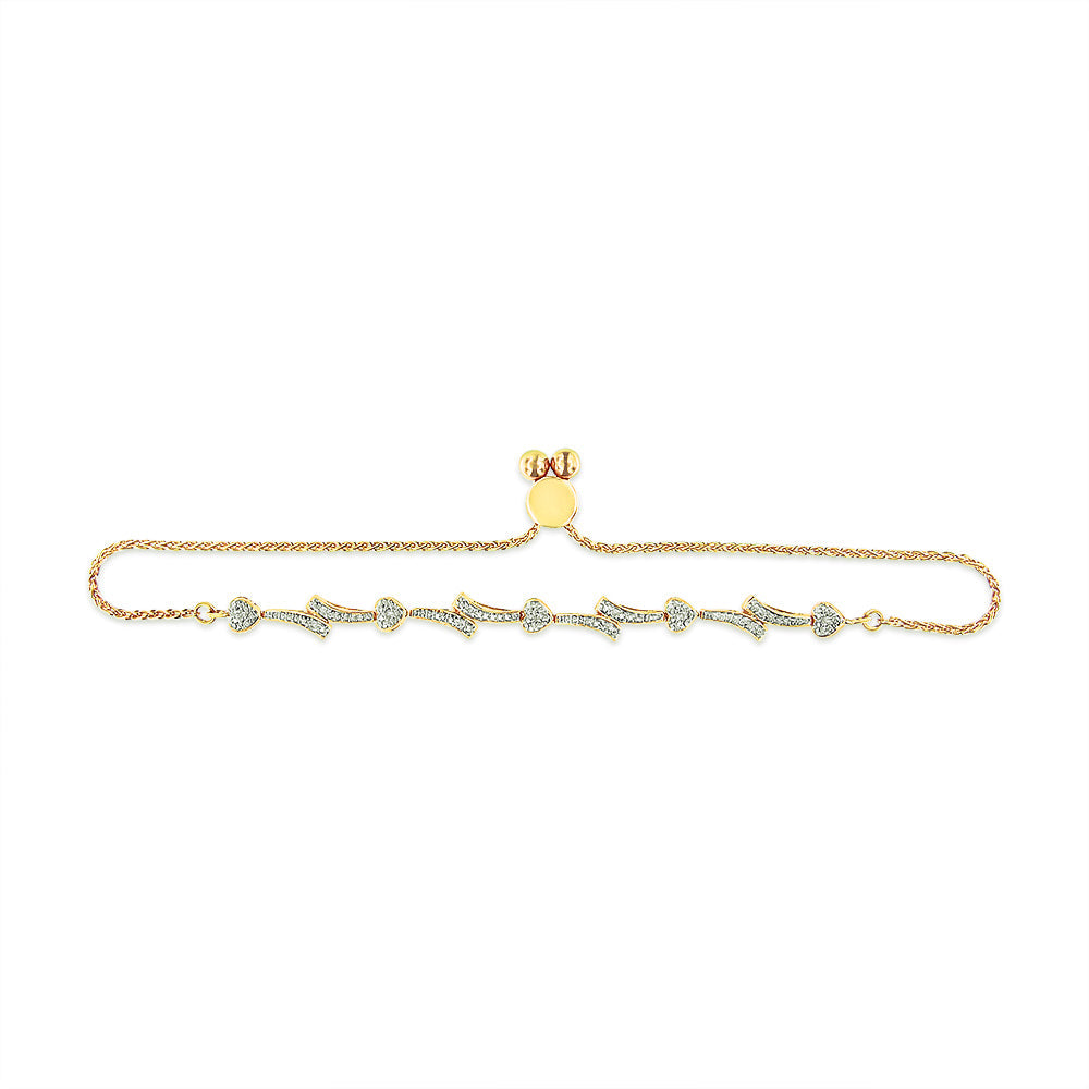 Pulsera bolo de plata de ley 925 con detalles de diamantes y eslabones ondulados (color IJ, claridad I2-I3) - Ajustable de 15 a 23 cm - Friggin Jewelry