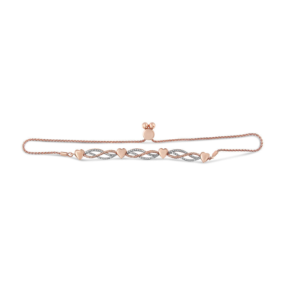 14K Rose Gold Plated .925 Sterling Silver Cttw Diamond Accent Layered Infinity Link and Heart Adjustable 4”-10” Adjustable Bolo Bracelet (I-J Color, I3 Clarity) - Friggin Jewelry