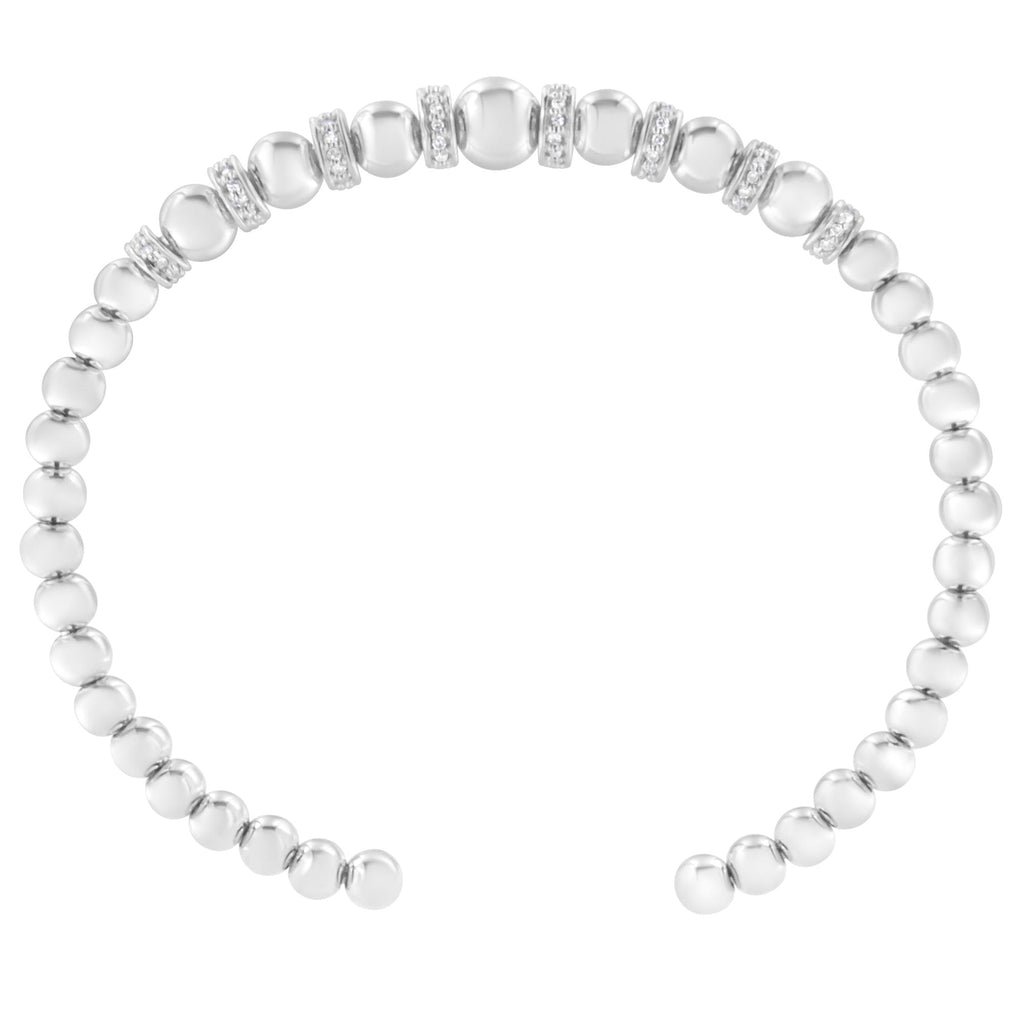 .925 Sterling Silver 1/4 Cttw Diamond Rondelle Graduated Ball Bead Cuff Bangle Bracelet (I-J color, I2-I3 clarity) - Fits wrists up to 7 1/2 inches - Friggin Jewelry