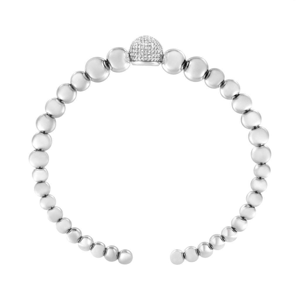 .925 Sterling Silver 1/6 Cttw Diamond Rondelle Graduated Ball Bead Cuff Bangle Bracelet (I-J color, I2-I3 clarity) - Fits wrists up to 7 1/2 inches - Friggin Jewelry