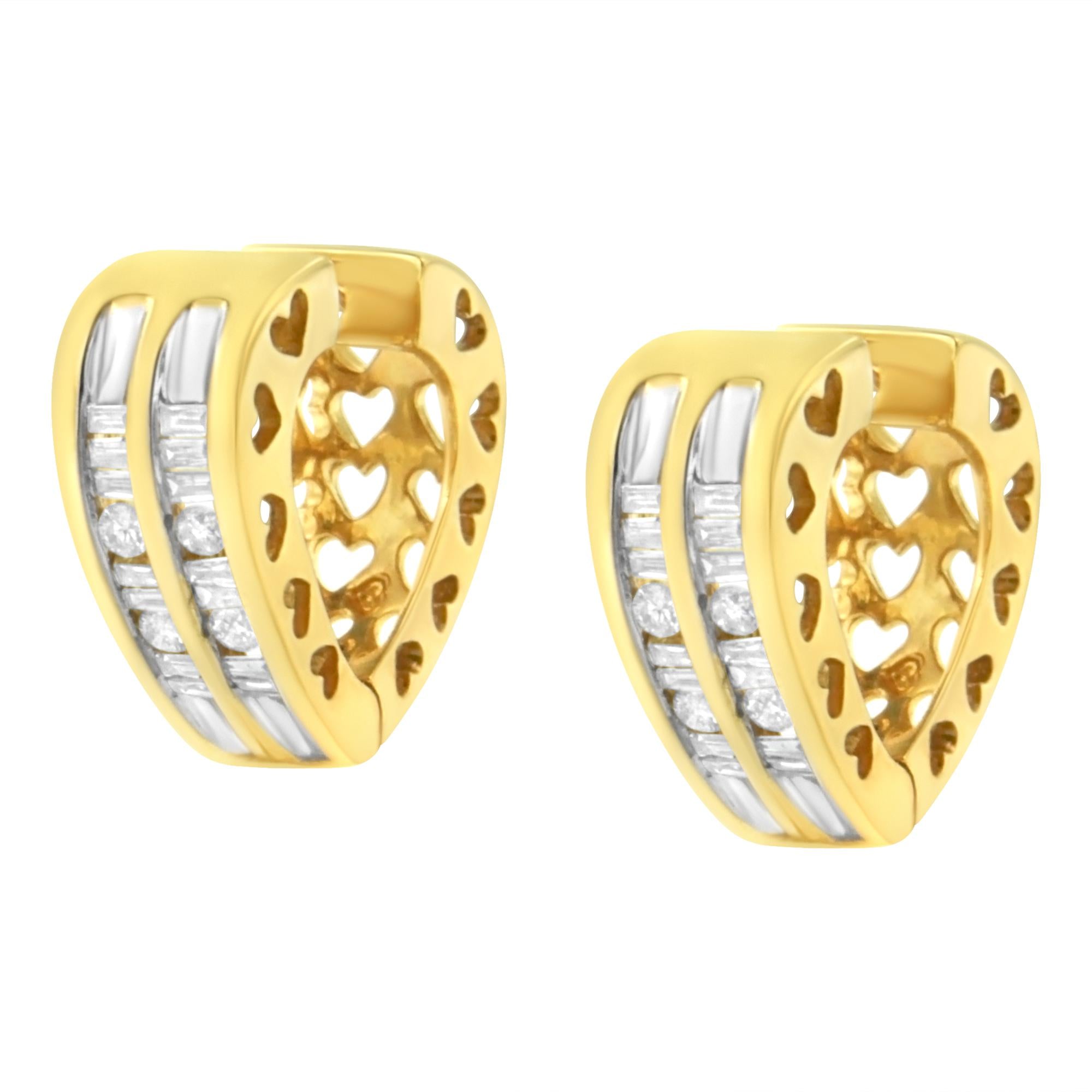 10K Yellow Gold 1/2 cttw Diamond Huggy Heart Hoop Earrings (I-J Clarity, I2-I3 Color) - Friggin Jewelry