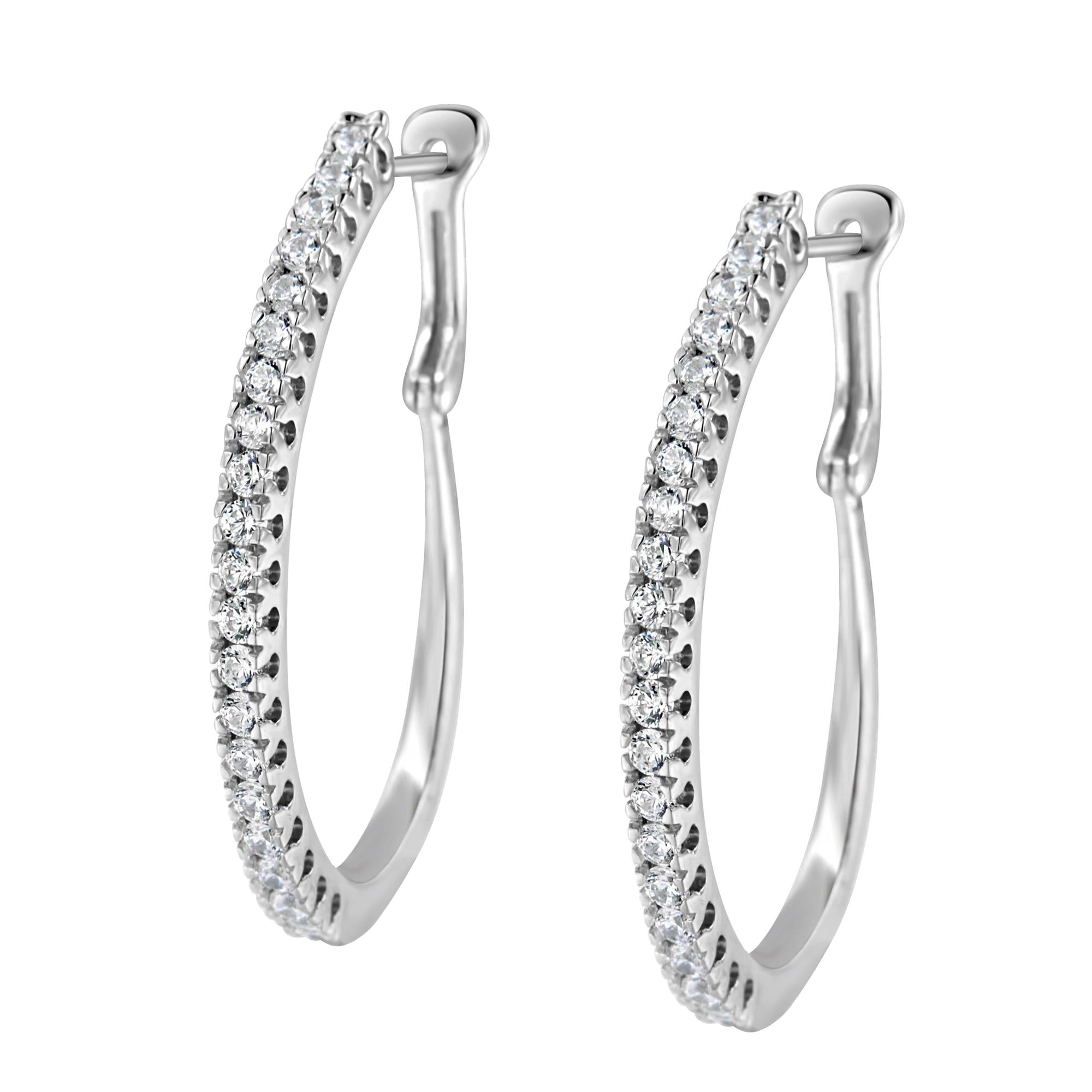 Orecchini a cerchio in oro bianco 10 carati con diamanti da 1 carato (purezza IJ, colore I2-I3) - Friggin Jewelry
