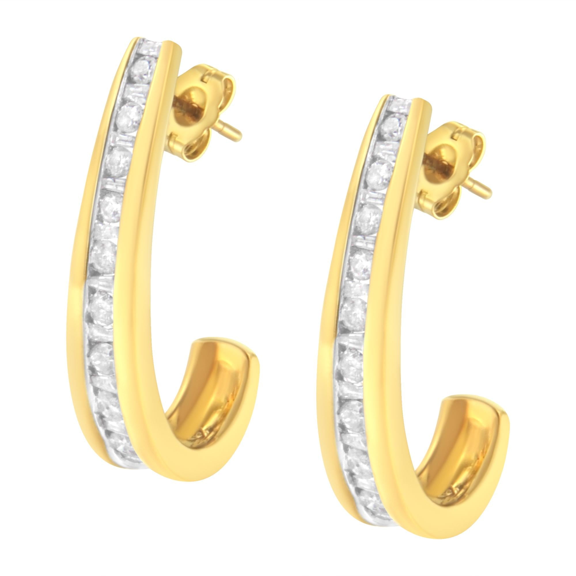 Orecchini a cerchio con diamanti incastonati a canale in oro giallo 10 carati da 1 carato (purezza elevata, colore I1-I2) - Friggin Jewelry