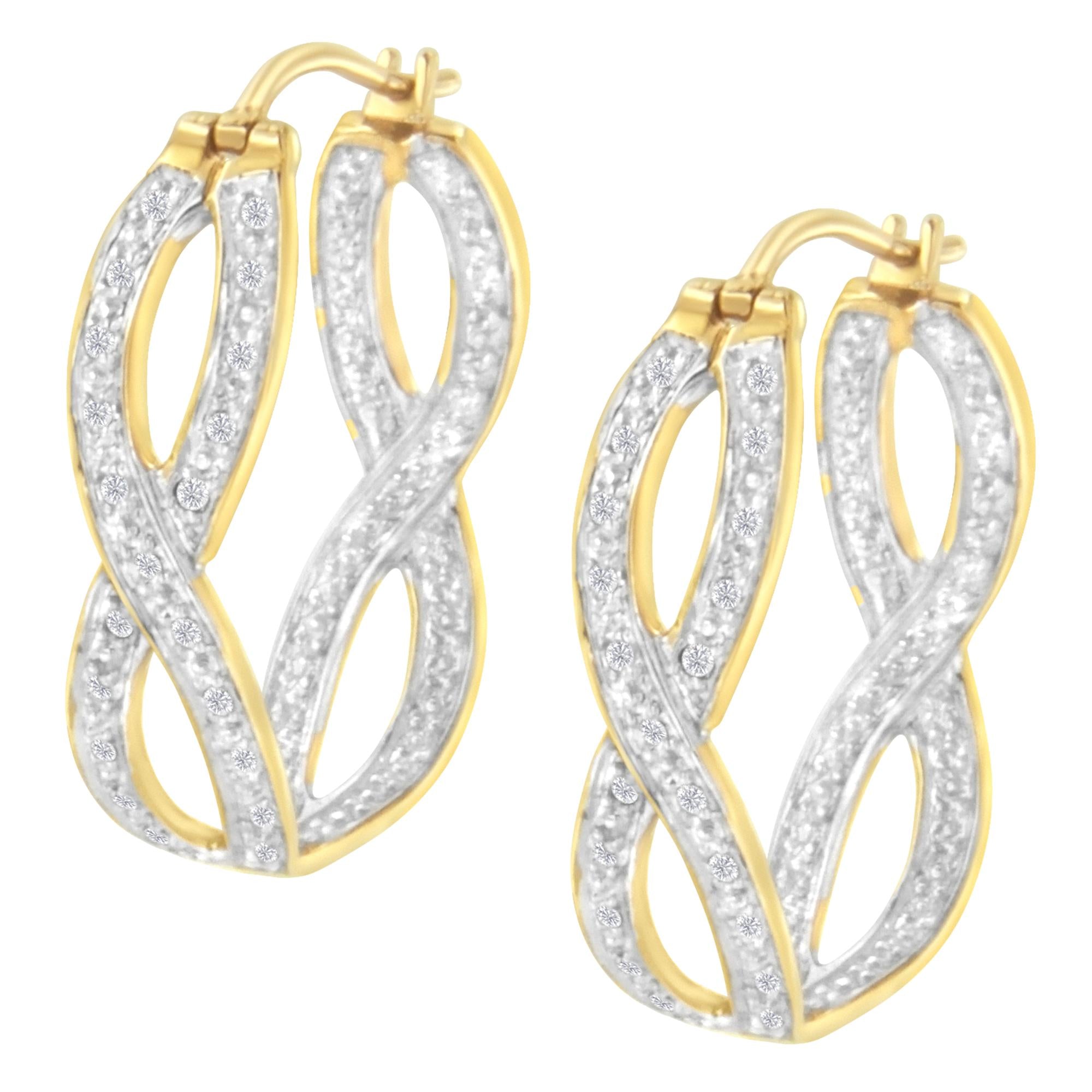Orecchini a cerchio doppio infinito in oro giallo e bianco 10 carati con diamanti da 1/4 ct (purezza IJ, colore I1-I2) - Friggin Jewelry