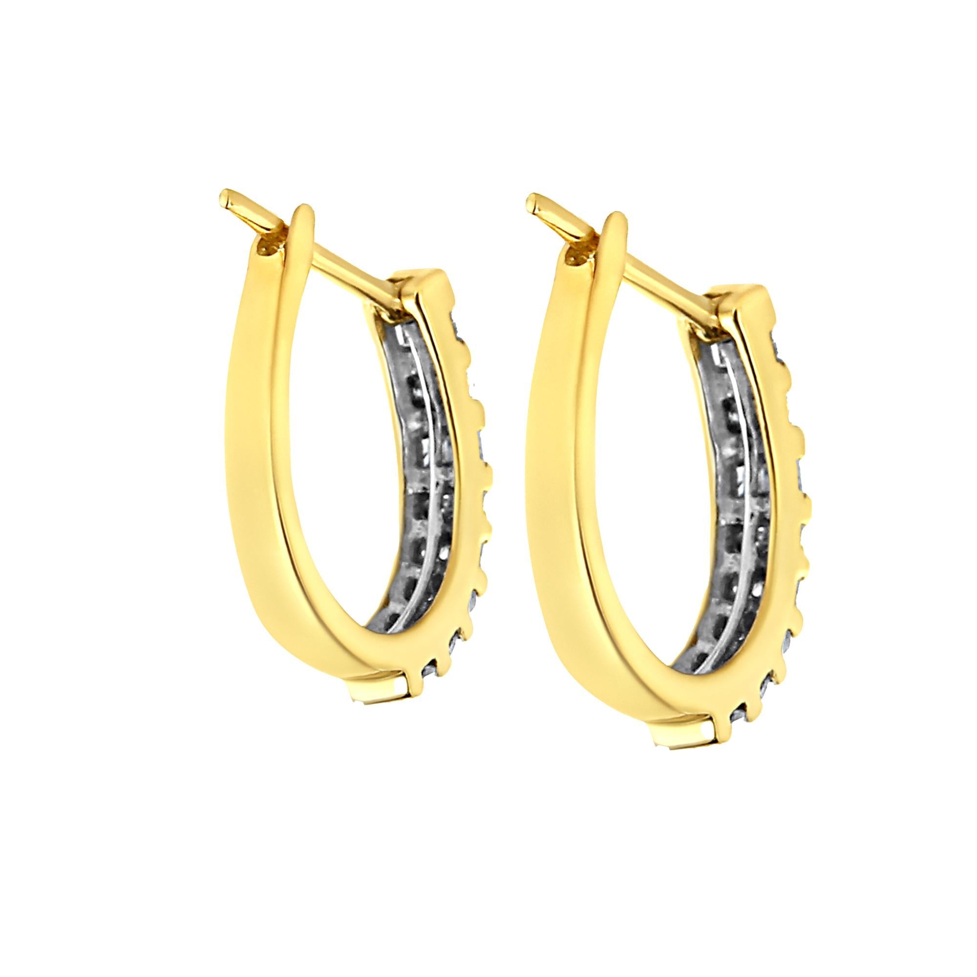10K Gold Round and Baguette-Cut Diamond Hoop Earrings (I-J Color, I2-I3 Clarity) - Friggin Jewelry Premium