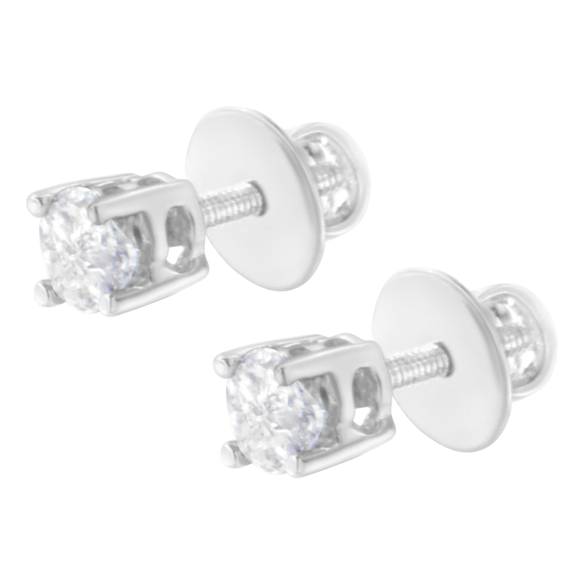 Aretes solitarios de oro blanco de 14 quilates con diamantes de talla pastel de 1/2 quilates (color HI, claridad SI1-SI2) - Friggin Jewelry