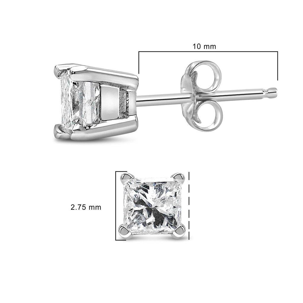 14K White Gold Princess Cut Lab-Grown Diamond Solitaire Stud Earrings (F-G Color, VS2-SI1 Clarity) - Friggin Jewelry