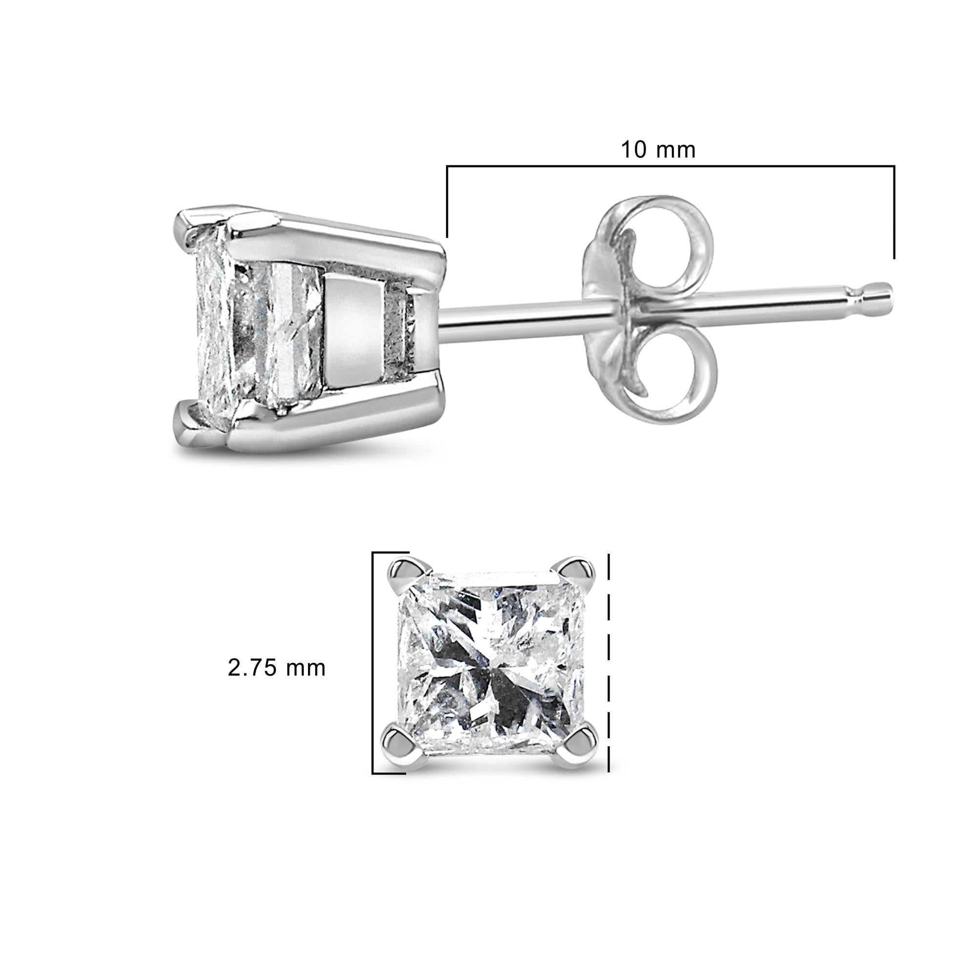 14K White Gold Princess Cut Lab-Grown Diamond Solitaire Stud Earrings (F-G Color, VS2-SI1 Clarity) - Friggin Jewelry