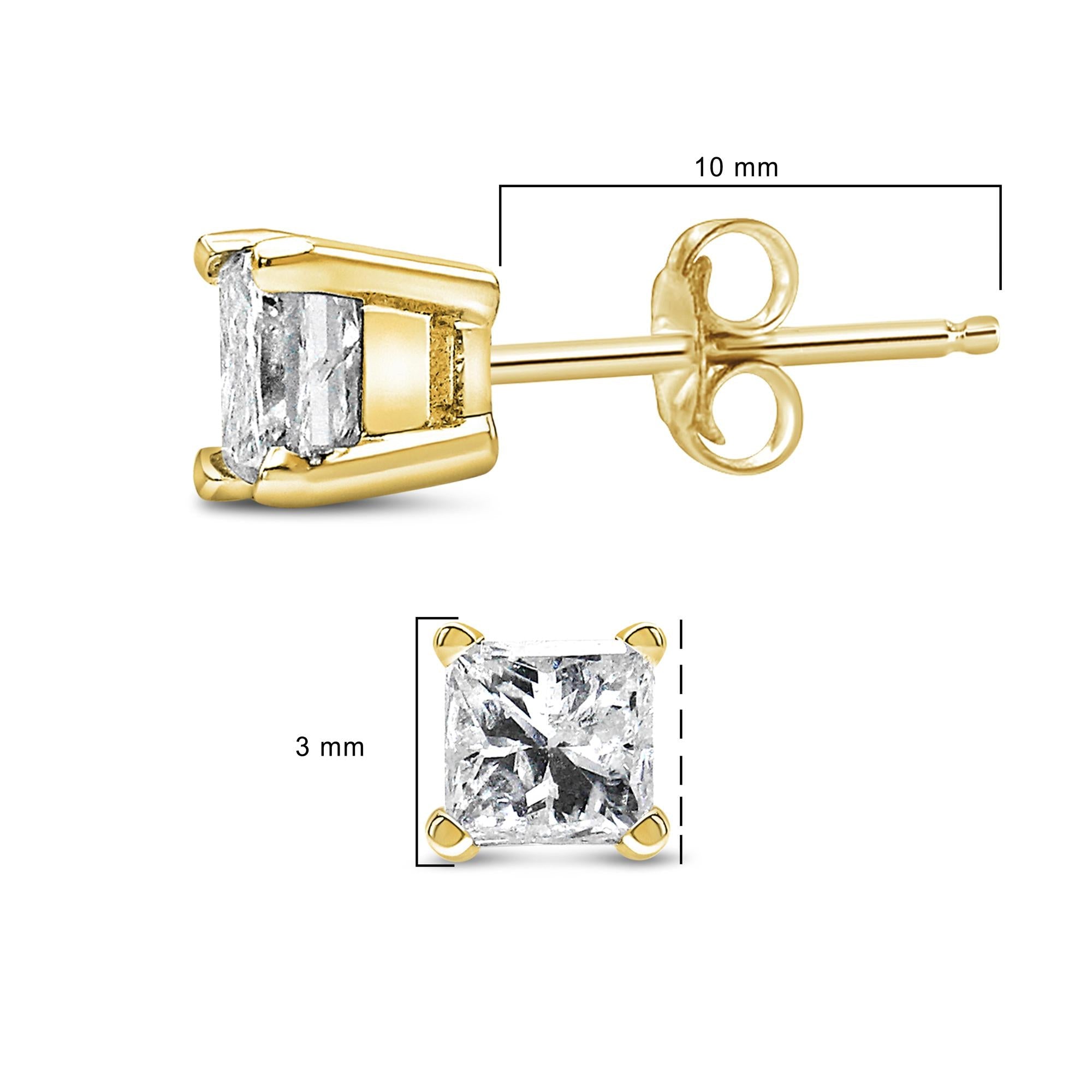 Aretes de botón con diamantes solitarios de talla princesa de 1/3 quilates, engastados en 4 puntas y con certificación IGI (sin color, claridad SI1-SI2) - Friggin Jewelry