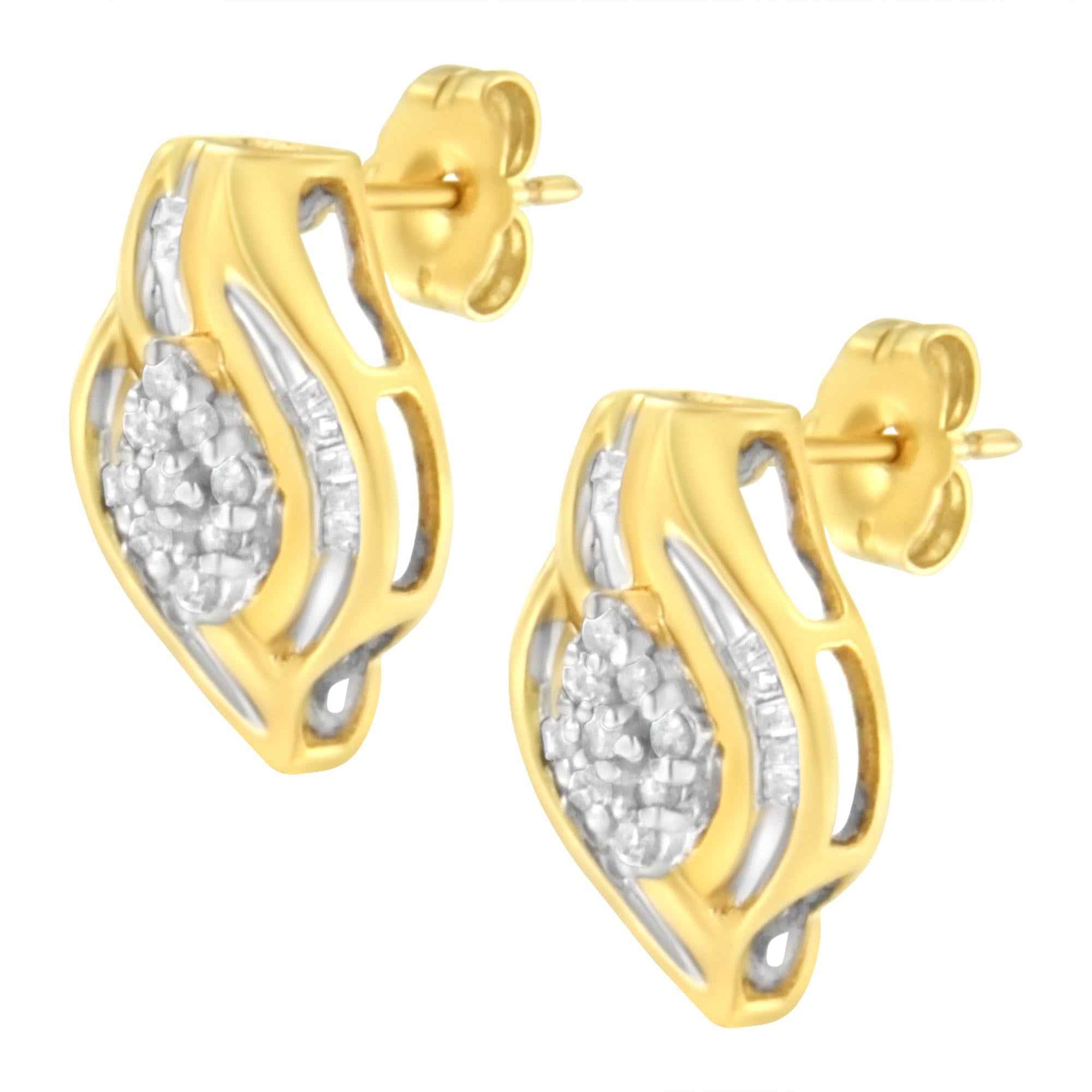 Aretes de oro amarillo de 10 quilates con diamantes de talla redonda de 1/3 ct y forma de espiral (claridad JK, color I2-I3) - Friggin Jewelry