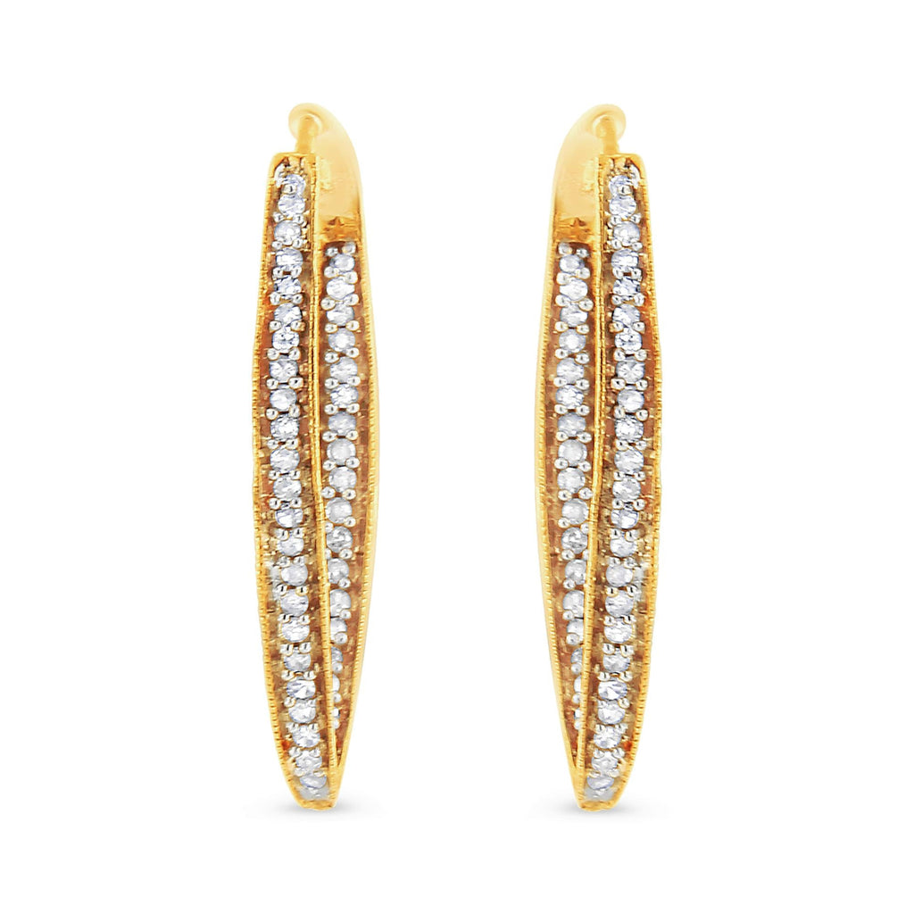 Orecchini a cerchio moderni in oro giallo 10 carati con diamanti taglio rotondo da 1/2 carati (colore IJ, purezza I2-I3) - Friggin Jewelry