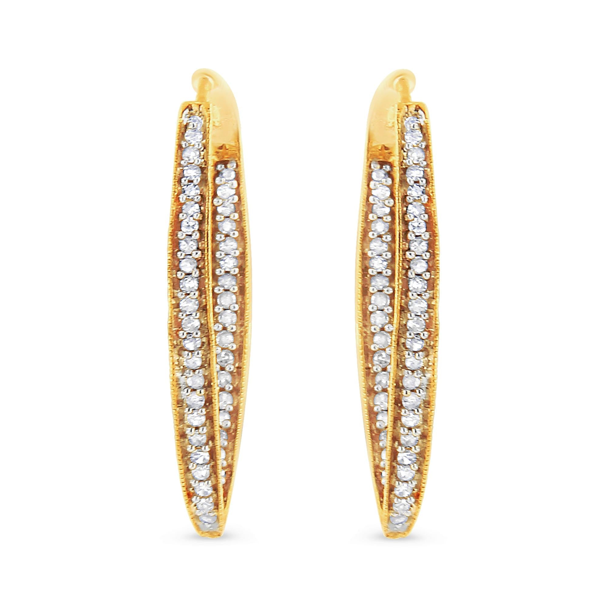 Orecchini a cerchio moderni in oro giallo 10 carati con diamanti taglio rotondo da 1/2 carati (colore IJ, purezza I2-I3) - Friggin Jewelry