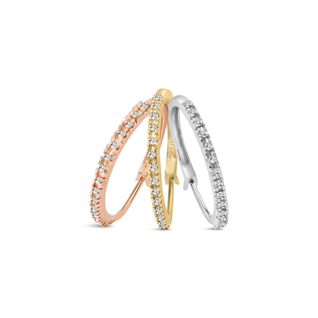 Orecchini a cerchio triplo in oro tricolore 14K con diamanti da 1/3 carati (colore IJ, purezza I2-I3) - 22 mm - Friggin Jewelry