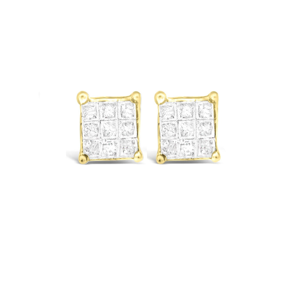 10K Yellow Gold Princess-cut Composite 18-stone Diamond Earrings (0.25 CTTW, J-K color, I2-I3 clarity) - Friggin Jewelry